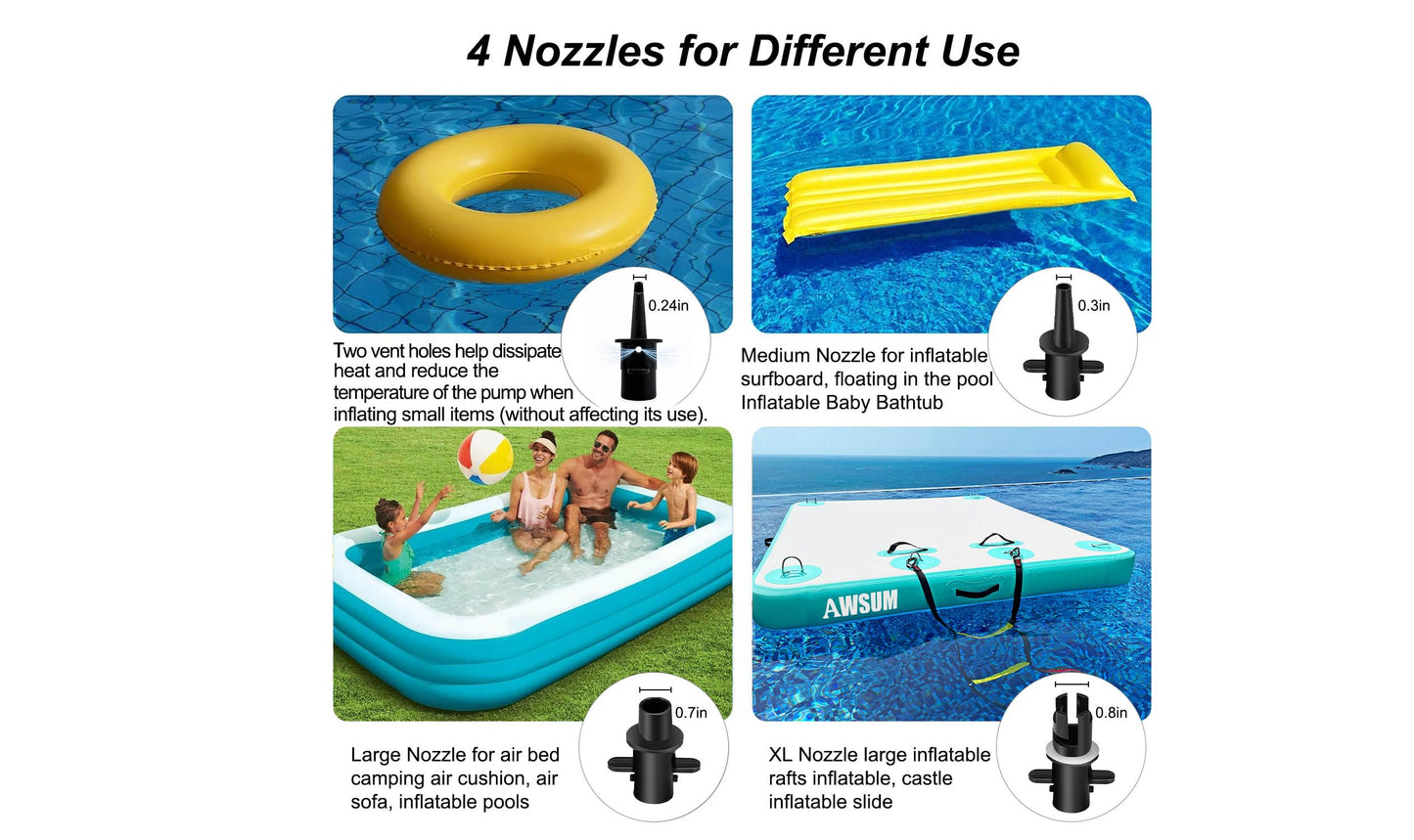 AWSUM 600W Electric Air Pump for Inflatable Gymnastics Mat, 110-120V AC Air Mattress Quick Fill Inflator Deflator Pump, Portable for Pool Floats/Air Bed/Gymnastics/Gym,4 Nozzles