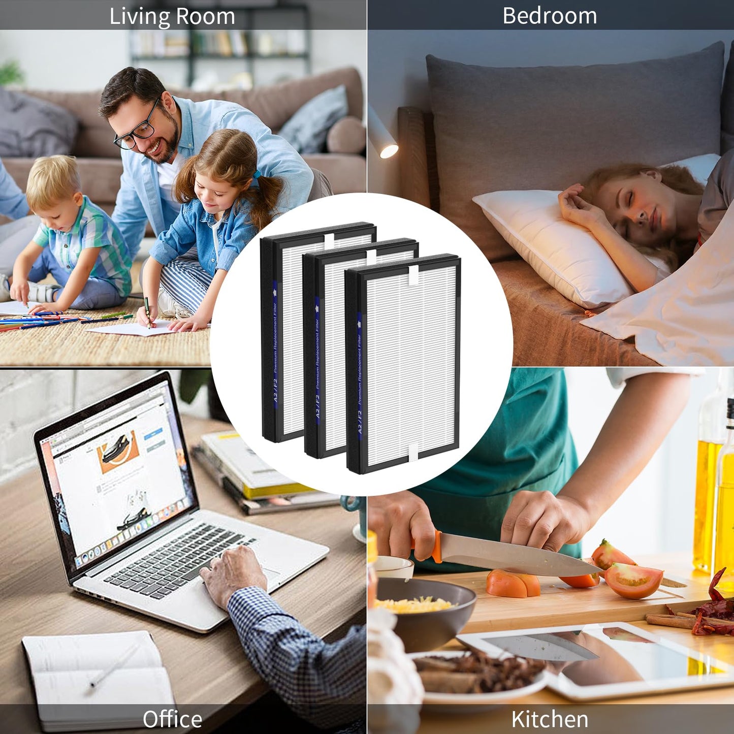 3 Packs A2 F2 Replacement Filters Compatible with 3M Filtrete Room Air Purifi-er Models FAP-C02-A2, FAP-C03-A2, FAP-T03-A2, FAP-C02WA-G2, FAP-C03BA-G2, FAP-T03BA-G2, FAP-SC02N and FAP-SC02W