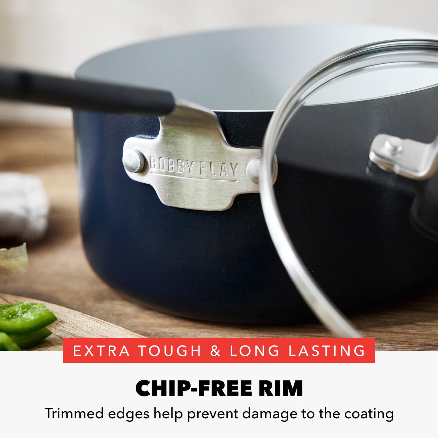 GreenPan x Bobby Flay 2.5QT Nonstick Saucepan with Glass Lid, PFAS-Free Diamond Ceramic, Induction Suitable, Stay-Cool Silicone Handle, Easy Clean Dishwasher & Oven Safe, Chef Pan, Oxford Blue