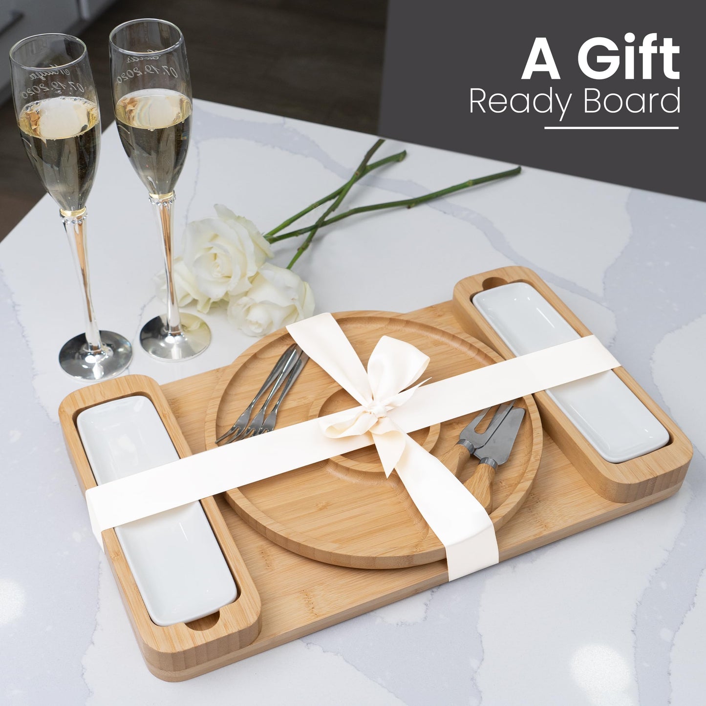 Charcuterie Boards Gift Set - Large Bamboo Cheese Board with Serving Tray, Knives and Bowls for Meat, Cheese and Crackers, for Mom, Housewarming, Wedding, Birthday Gifts for Women