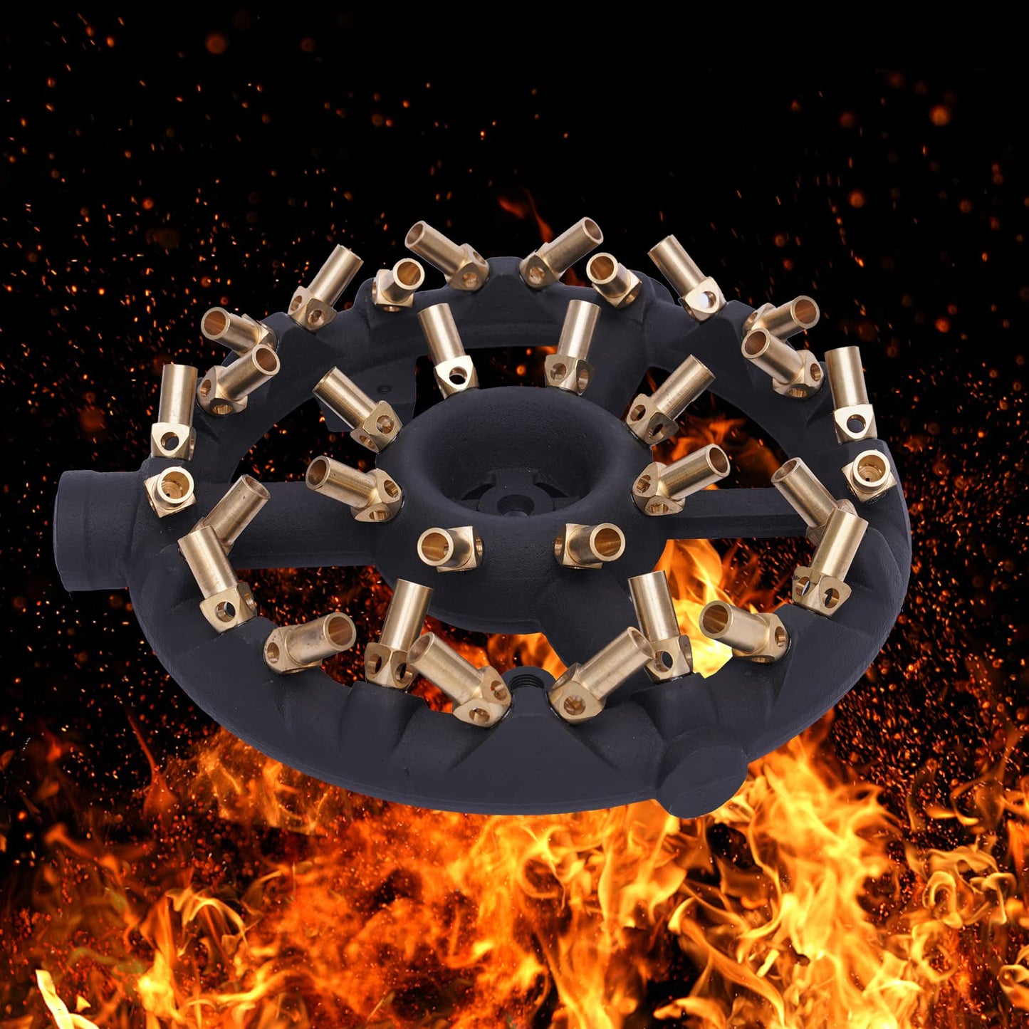 TFCFL 32 Tips Natural Gas Jet Burner, 176,000 BTU G3/4 Round Shape Nozzle Jet Cast Iron Body with Brass Tips for Chinese Wok Range Grilling Stir Fry
