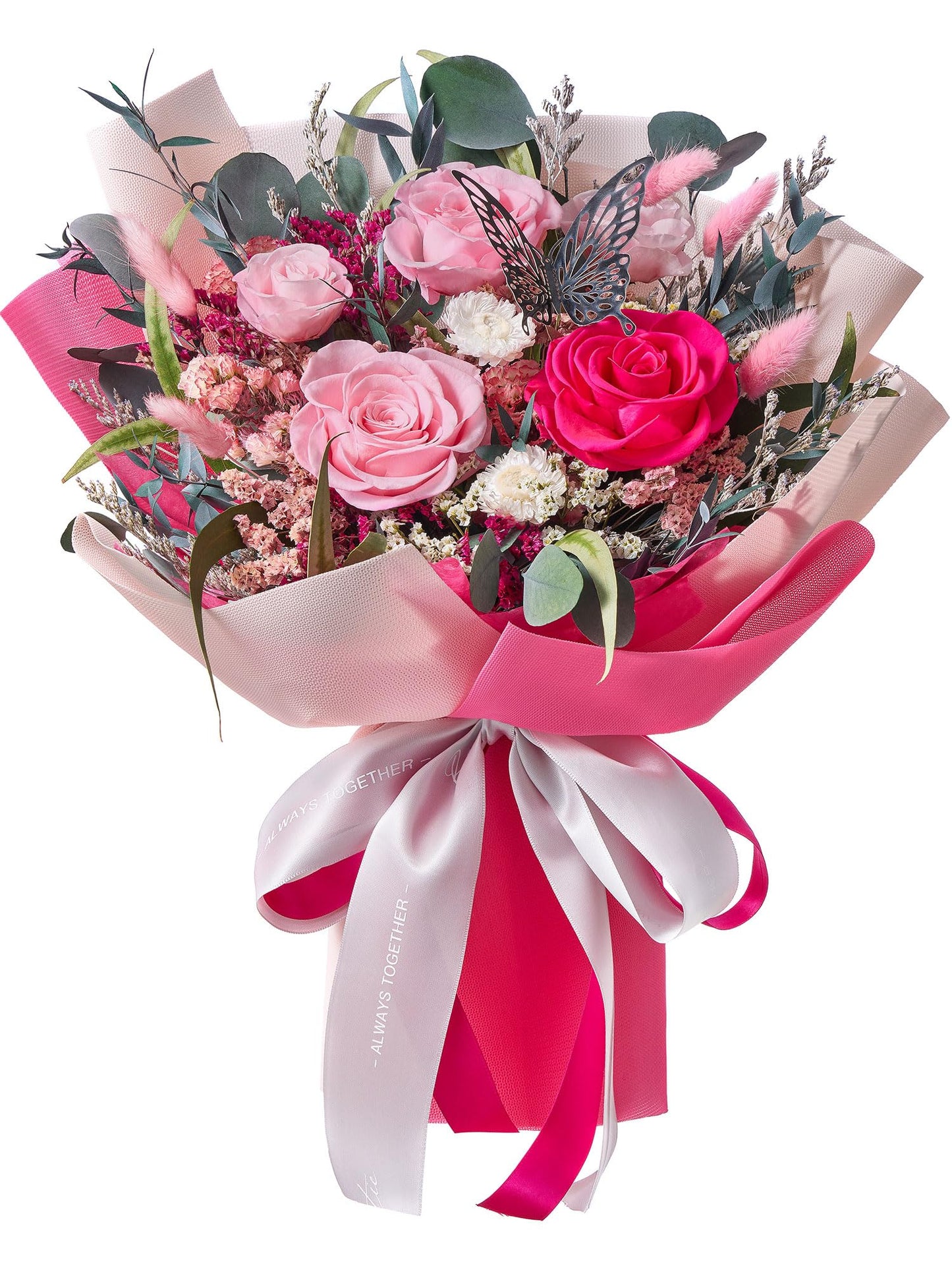 Polylove Flowers for Delivery Prime Forever Flowers Bouquet Preserved Roses Bouquet Flower Gift for Women Wife Mother Day Graduation Birthday (Hot Pink, Medium)