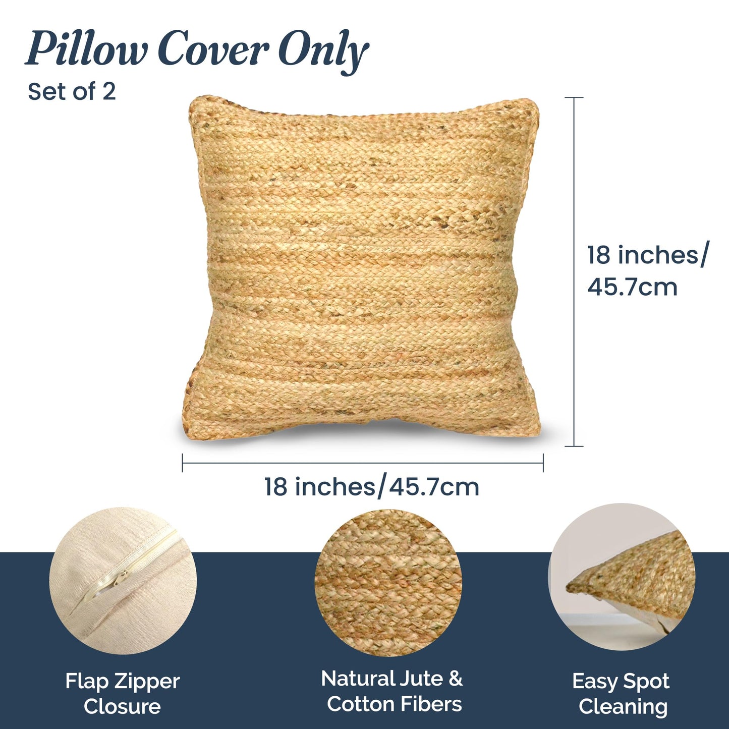 The Fine Living Co. Jute Pillow Covers 18x18 Set of 2, Braided Jute Throw Pillows, Indoor Outdoor Boho & Farmhouse Decor, Natural Decorative Cushion Covers for Couch, Living Room & Patio