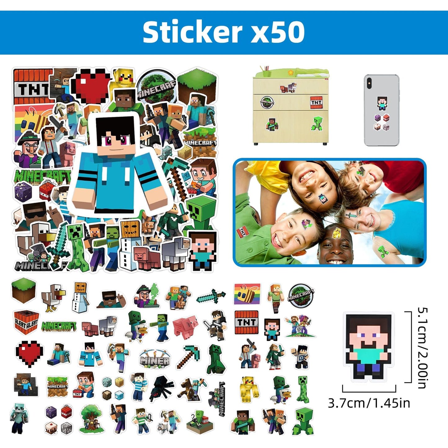 For Pixel Style Birthday Party Supplies, 90pcs Party Favors for , Includes 50 Stickers, 10 Gift Bags, 10 Wristbands, 10 Keychains, 10 Badges.