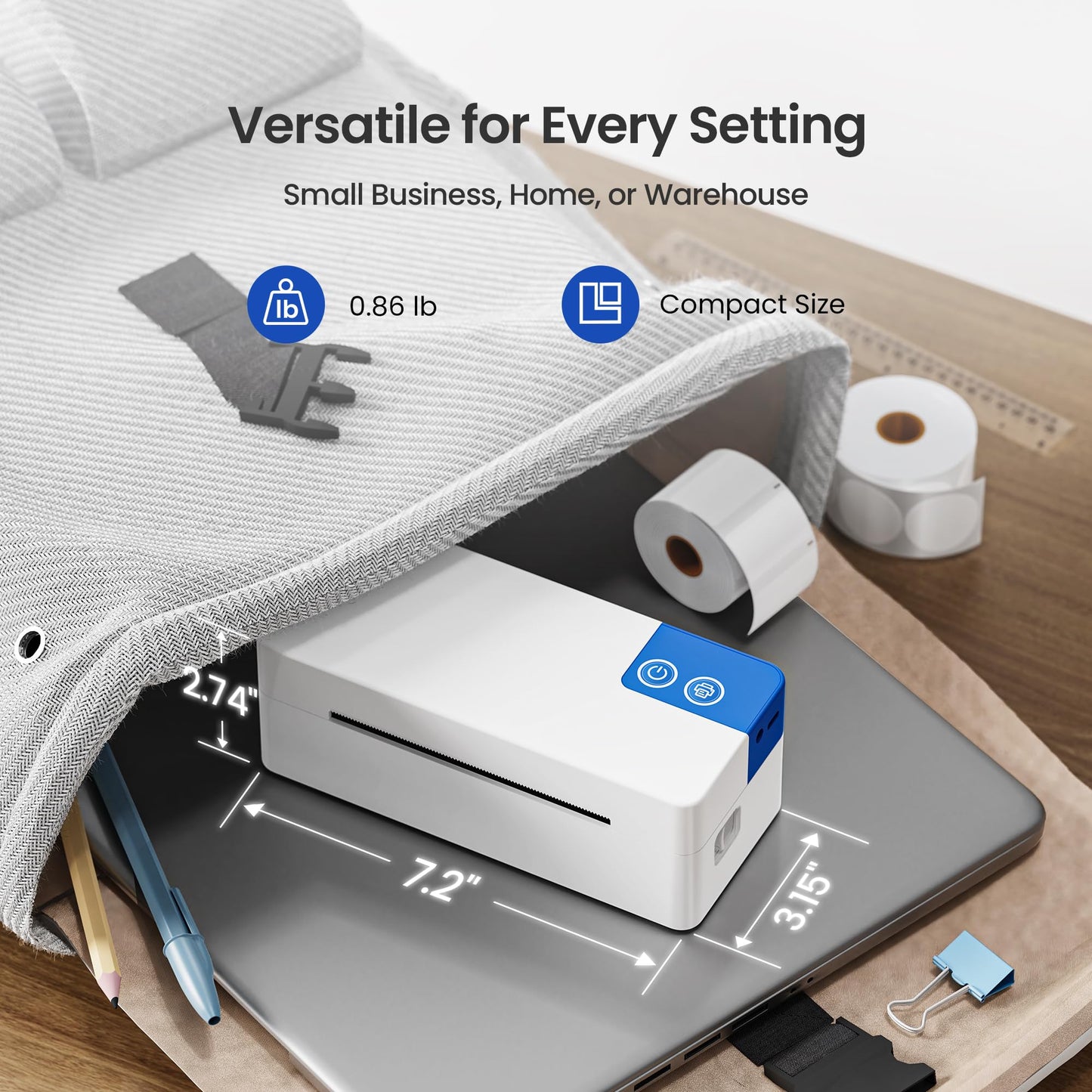 ETIKEZ Bluetooth Thermal Shipping Label Printer, 4x6 Portable Thermal Printer, Compatible with iPhone, Android, Windows and Mac, Works with USPS, UPS, Amazon, Shopify, Etsy (White), 1 Count