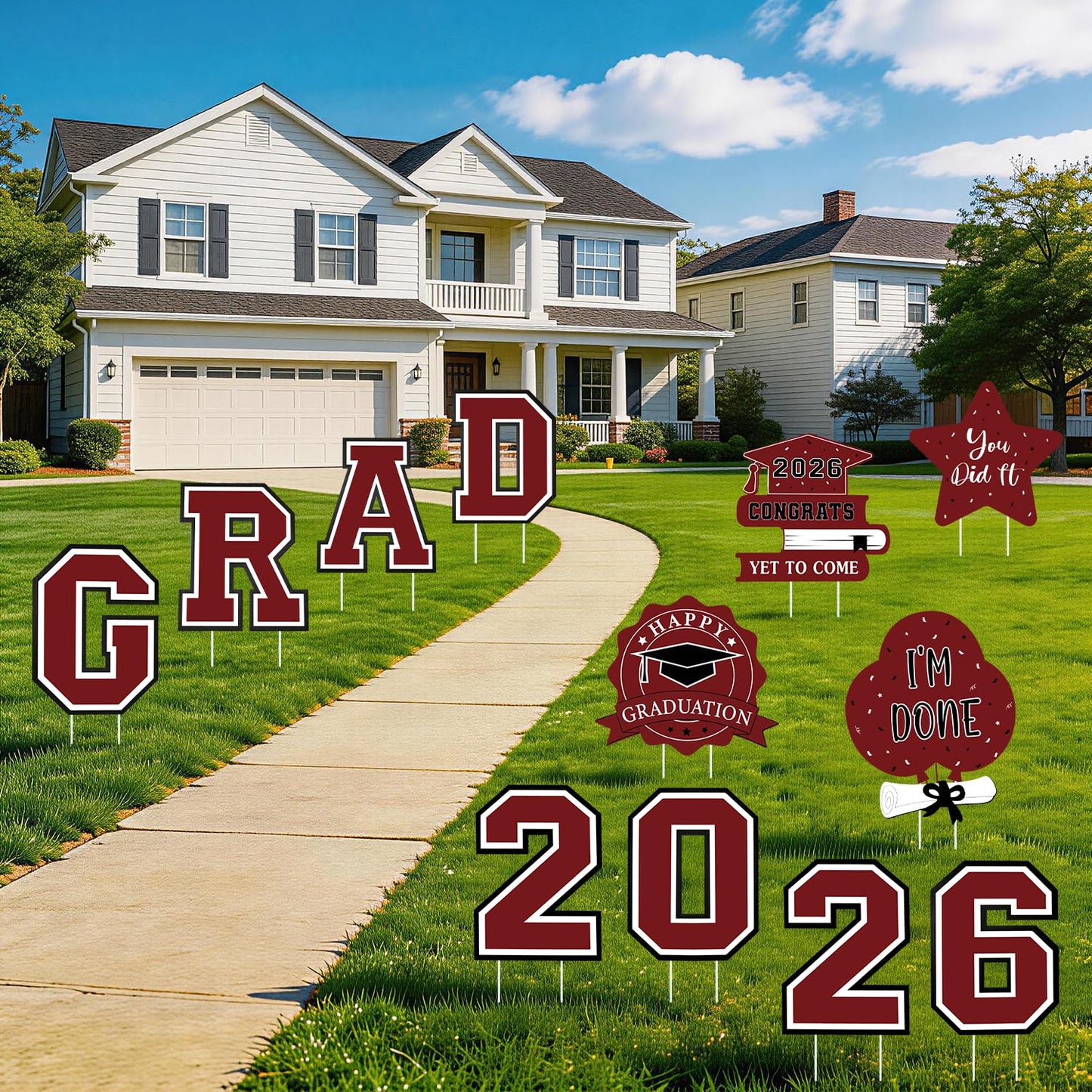 Graduation Decorations 2026 12Pcs Graduation Yard Signs Class of 2026 Outdoor Waterproof Congrats Grad Sign with Stakes for kindergarten K-12th College Any Grade Maroon