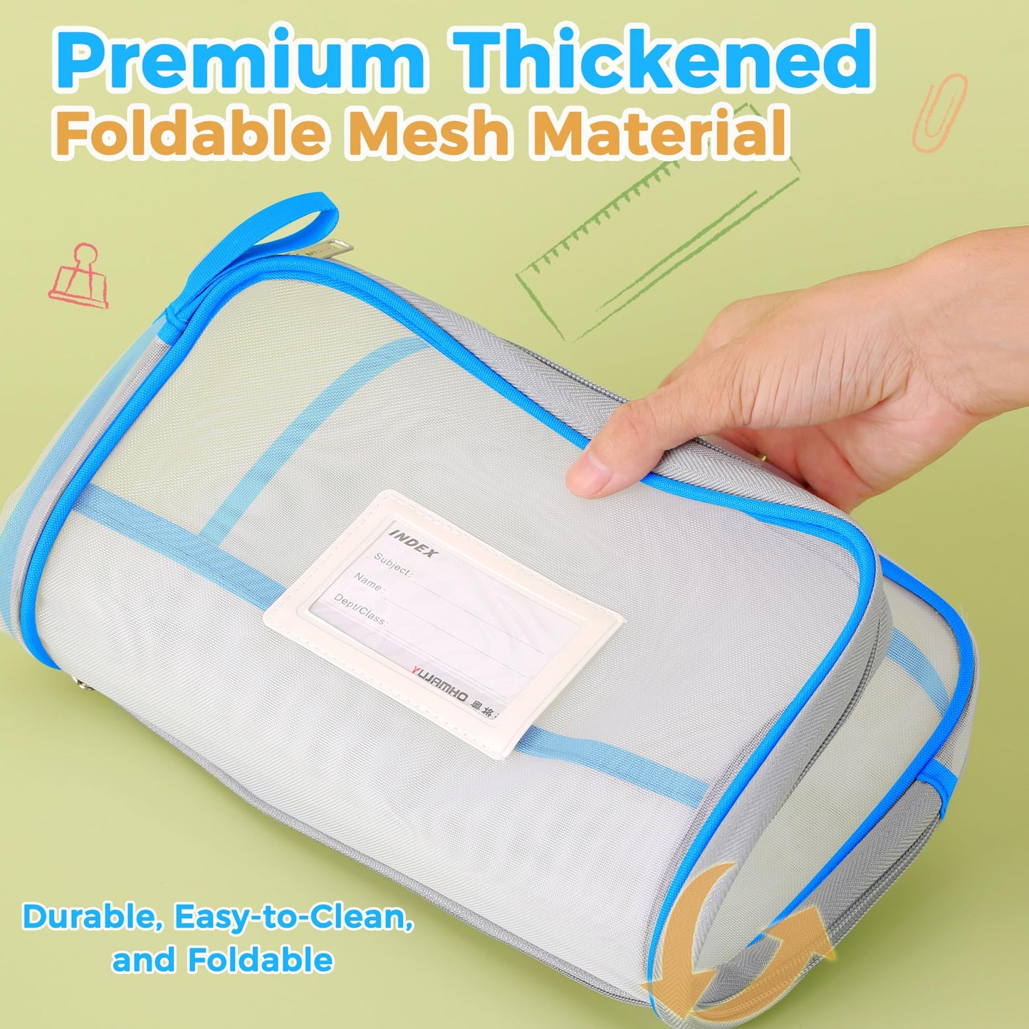 Pendancy Mesh Zipper Pouch 14.8x10.8 in Transparent Lightweight Nylon File Folders, A4 Size Multi-layer Subject Document Organizer Accessories Storage bag for Office and School Supplies(4 PCS)