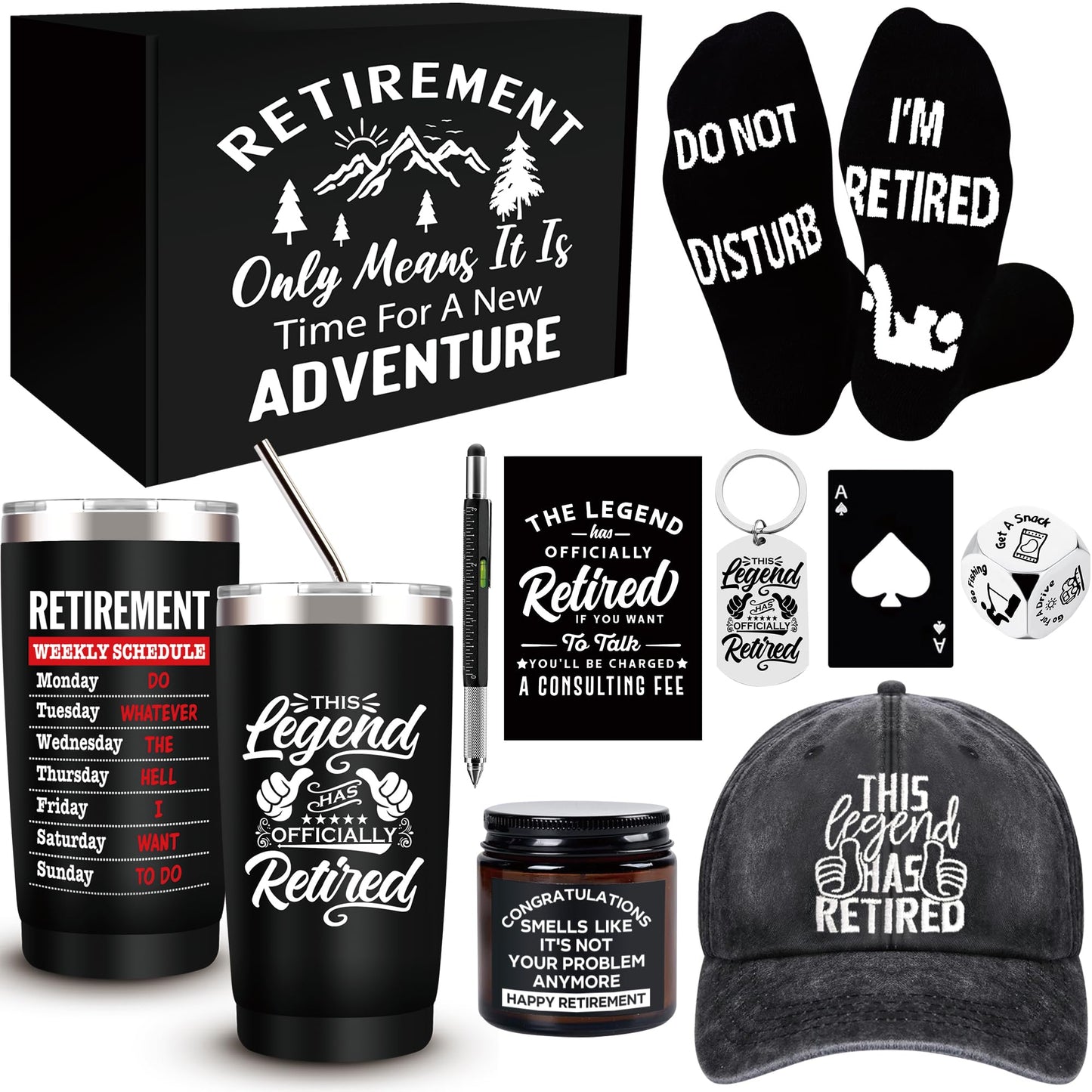 SIXVALA 10 Pcs Retirement Gifts for Men 2026, This Legend Has Retired, Happy Retirement Gifts for Dad, Grandpa, Coworker, Teachers, Boss, Friends, Retirees, 20 Oz Tumbler Best Retirement Gifts Basket