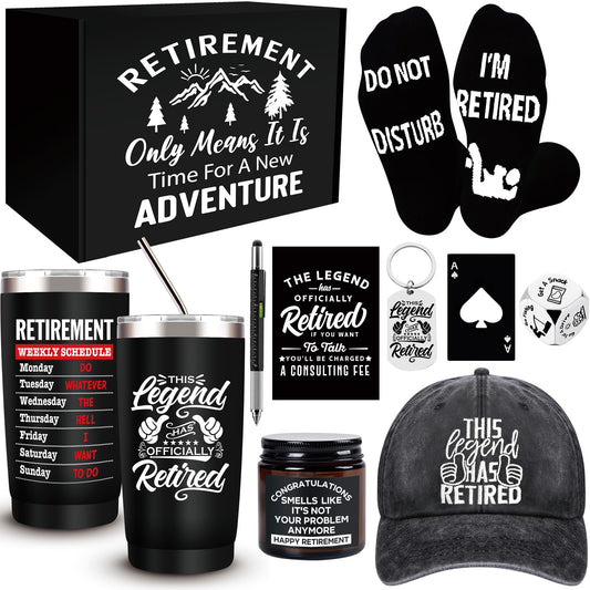SIXVALA 10 Pcs Retirement Gifts for Men 2026, This Legend Has Retired, Happy Retirement Gifts for Dad, Grandpa, Coworker, Teachers, Boss, Friends, Retirees, 20 Oz Tumbler Best Retirement Gifts Basket