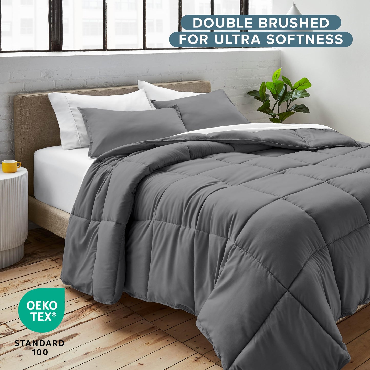 Bare Home Comforter Set - Twin Extra Long Size - Ultra-Soft - Goose Down Alternative - Premium 1800 Series - All Season Warmth (Twin/Twin XL, Grey)