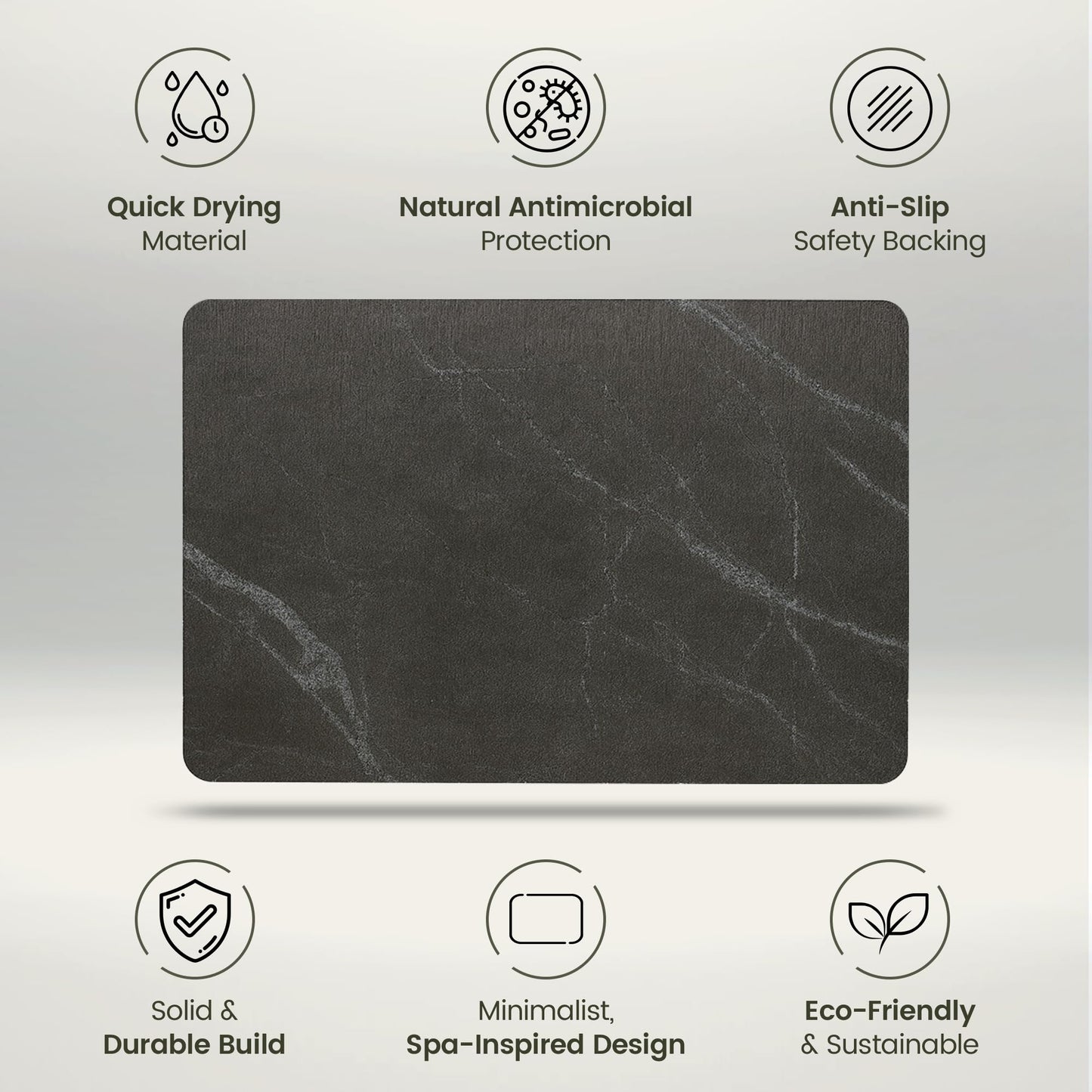 SOLVIO Quick Dry Shower Stone Bath Mat, Super Absorbent & Non-Slip 24 x 16 Inch Diatomaceous Earth Mat, Durable & Easy to Clean Diatomite Bath Mat for Bathroom Floor/Kitchen (Marble)