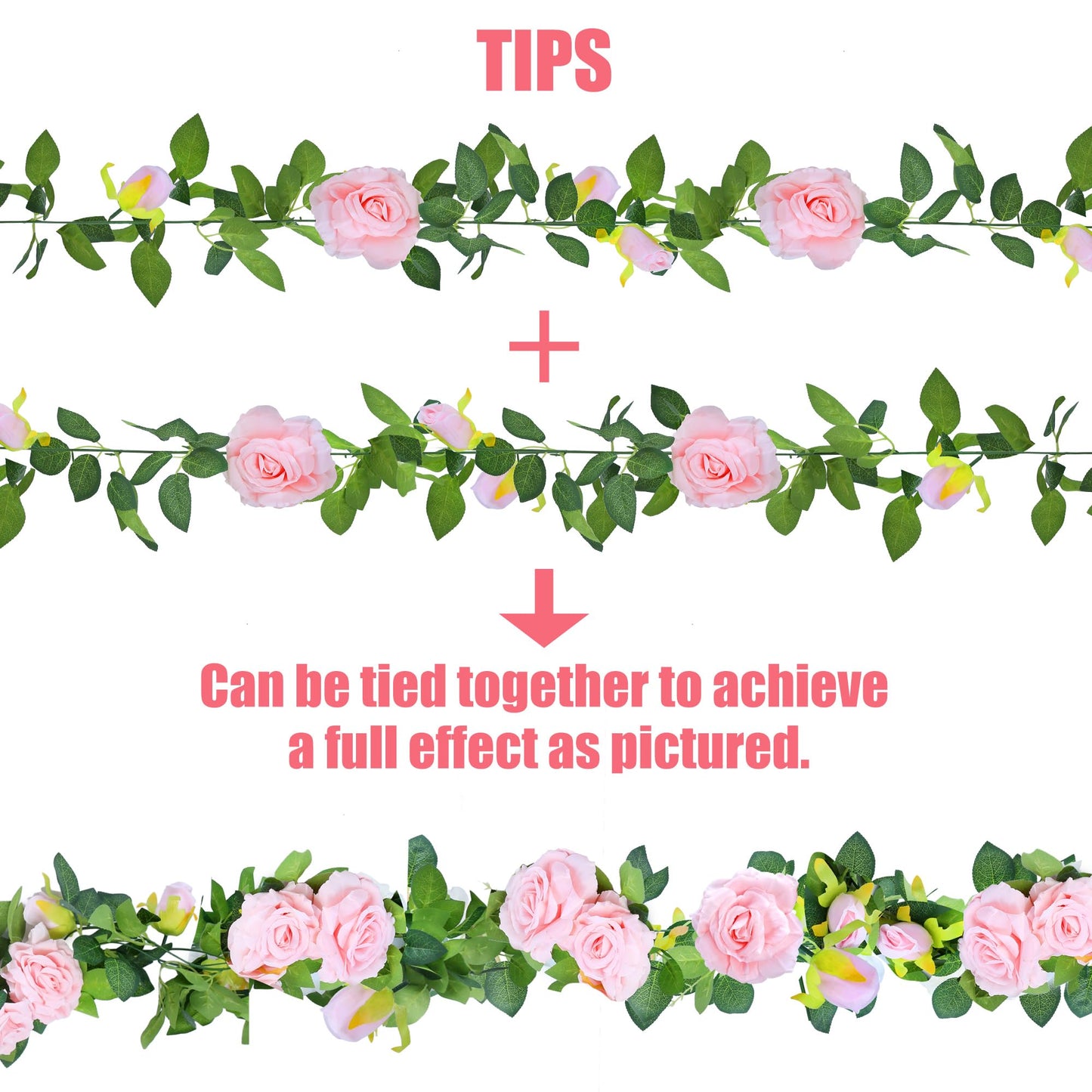Sggvecsy 6Pcs 46.5Ft Artificial Rose Vine Fake Flower Garland Floral Garland Faux Silk Hanging Vine Rose Ivy Vines for Wedding Arch Party Wall Garden Ceremony Background Outdoor Decor (Pink)
