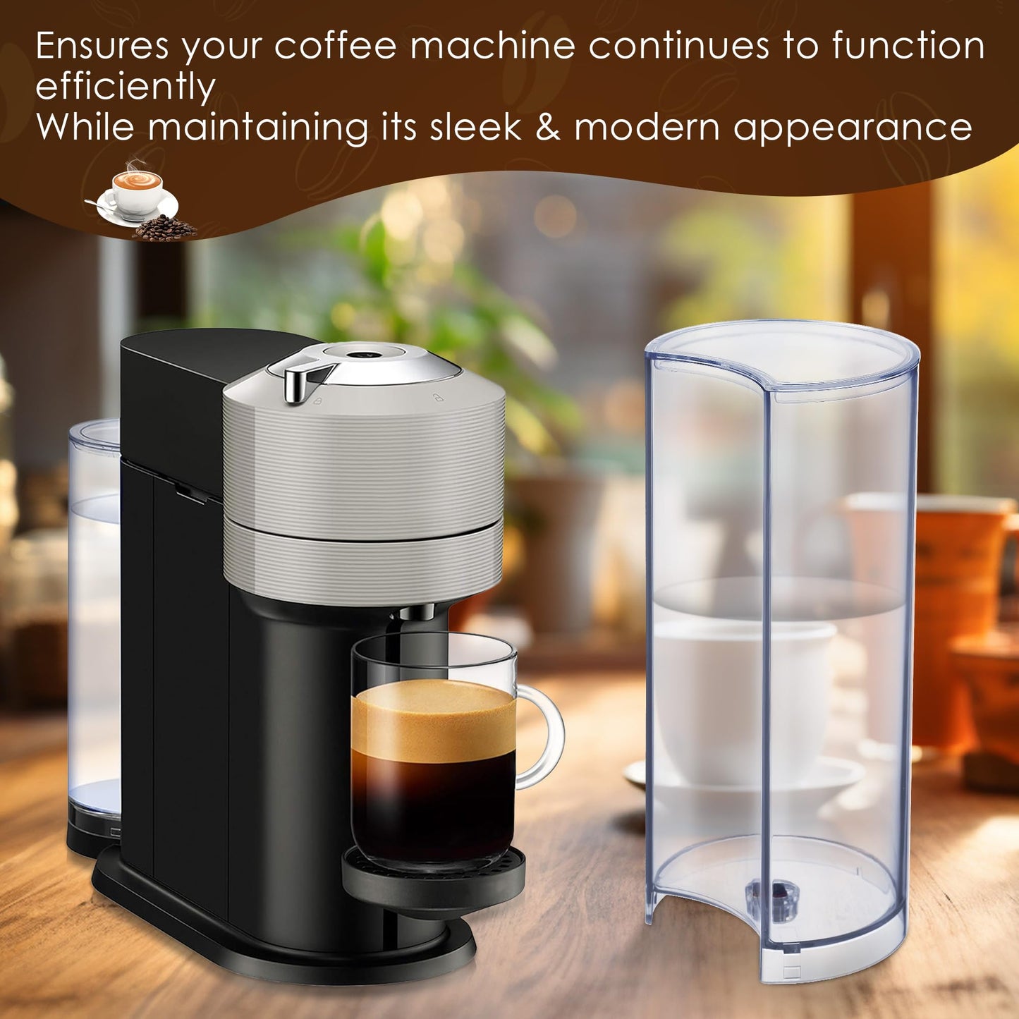 Feekoon Water Tank Reservoir & Lid Cover Replacement Compatible with Nespresso Vertuo Next, Compatible with Krups XN910B XN9105 XN910C Coffee Machine, Coffee Machines Replacement Parts, Clear