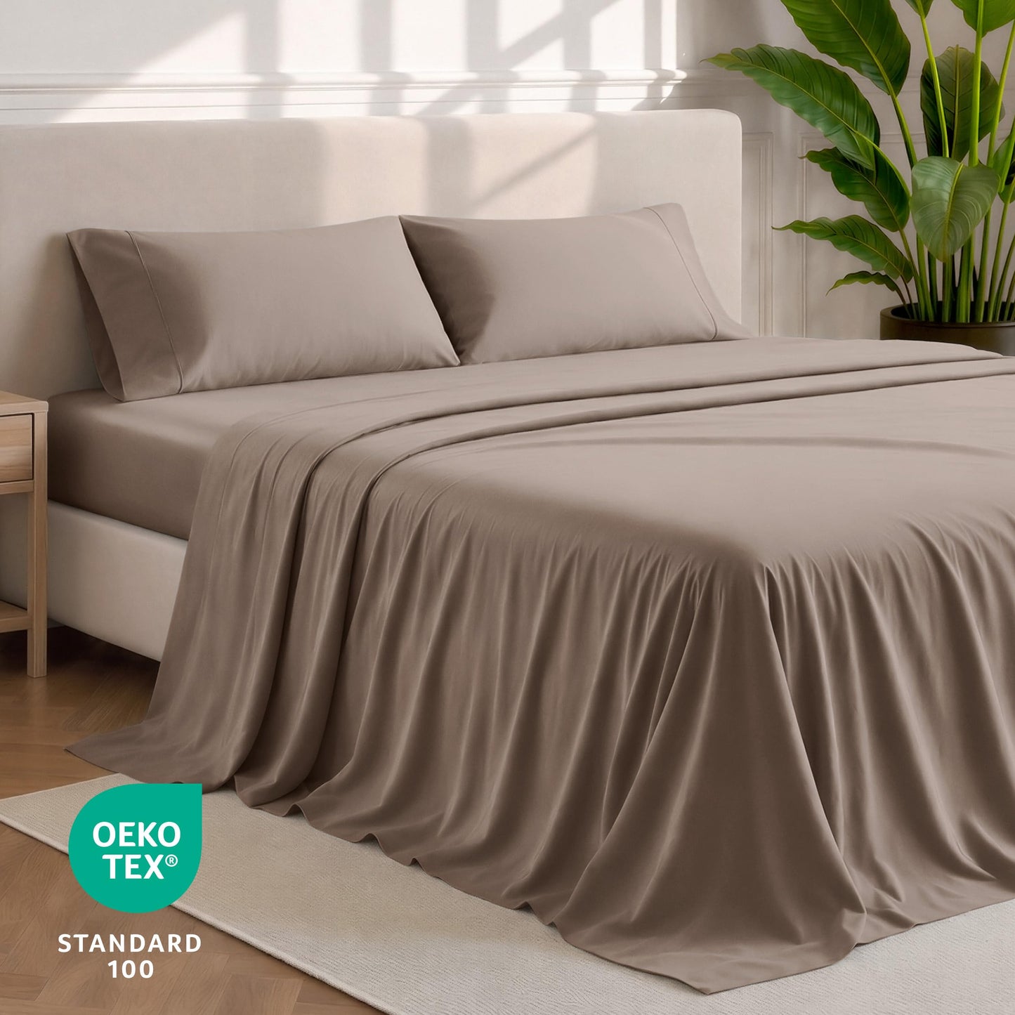 Bare Home King Sheet Set - 1800 Ultra-Soft Microfiber King Bed Sheets - Double Brushed - Deep Pockets - Easy Fit - 4 Piece Set - Bedding Sheets & Pillowcases (King, Taupe)