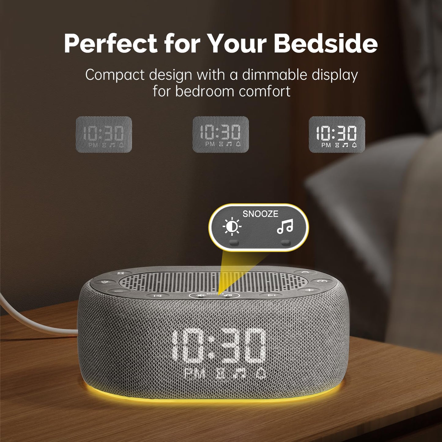 1Mii White Noise Machine with Alarm Clock, Sound Machine for Sleep for Adult Baby, Smart App Controlled，30 Soothing Sounds, Sleeping Timer, Dimmable 7-Color Night Light, 30 Volume Levels - Grey