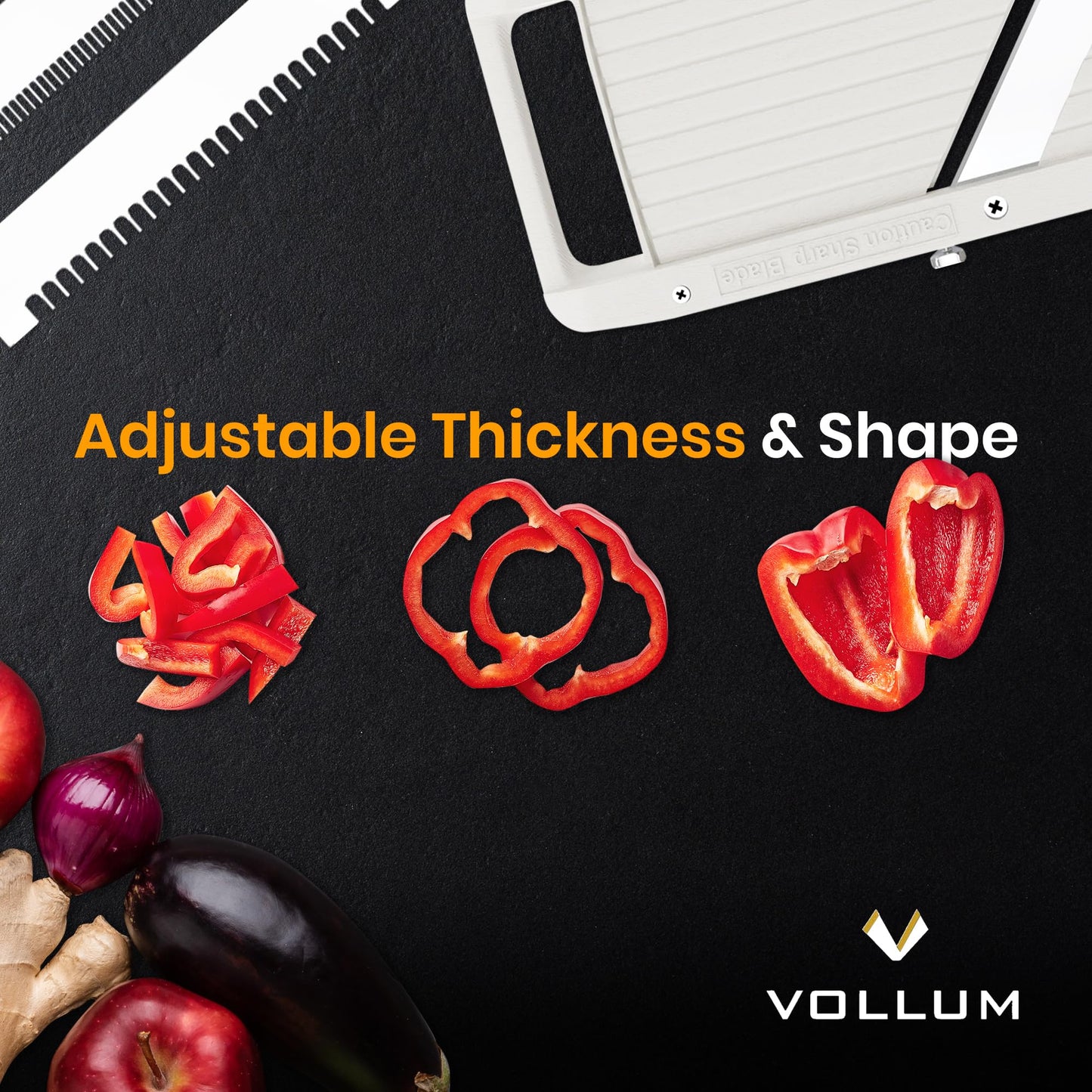 Vollum Japanese Mandoline Slicer – Professional Slicer Vegetable Cutter Japanese Mandoline Slicer for Kitchen with Interchangeable Stainless Steel Blades – Narrow Handheld Food Manual Slicer
