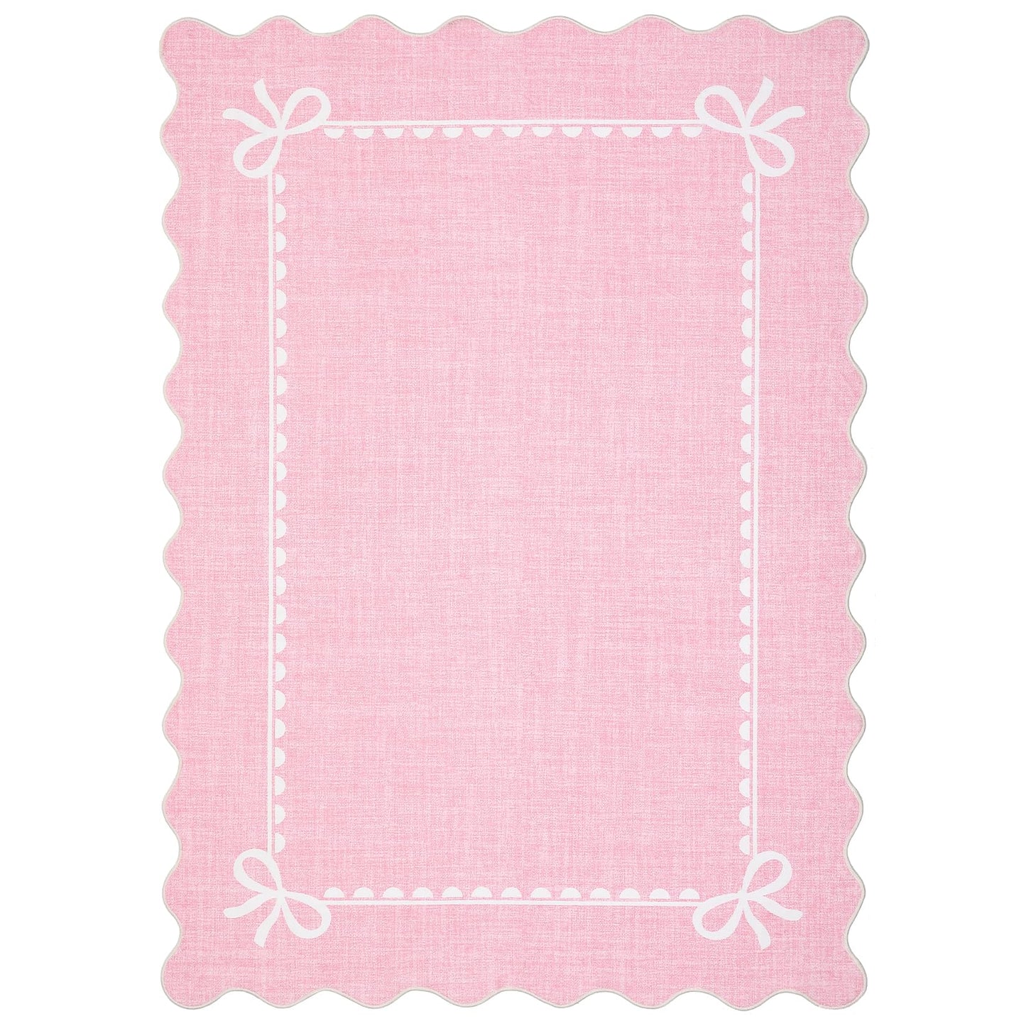 GarveeHome Scalloped Bow Rug for Living Room, Solid Pink Rug for Dorm, Washable Rugs 5x7 Soft Low Pile Non Slip Scalloped Rugs for Nursery College Bedroom Decor Kids Room Playroom