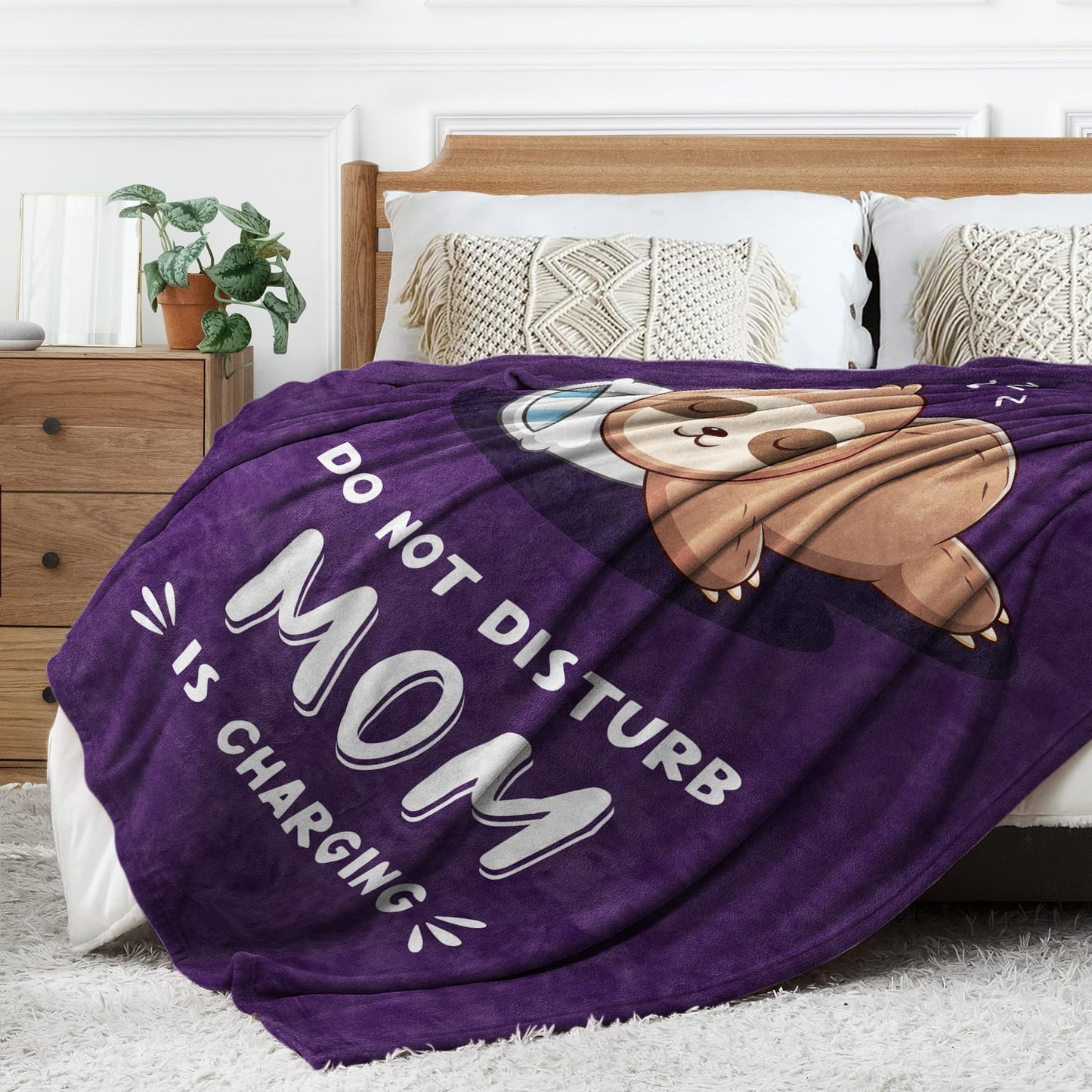 Funny Gifts for Mom, Mom is Charging Sloth Blanket, Birthday Gifts for Moms from Daguther Son, Moms Gift for Christmas Mothers Day, Soft Sloth Throws Blanket for Mother 60" x 80"