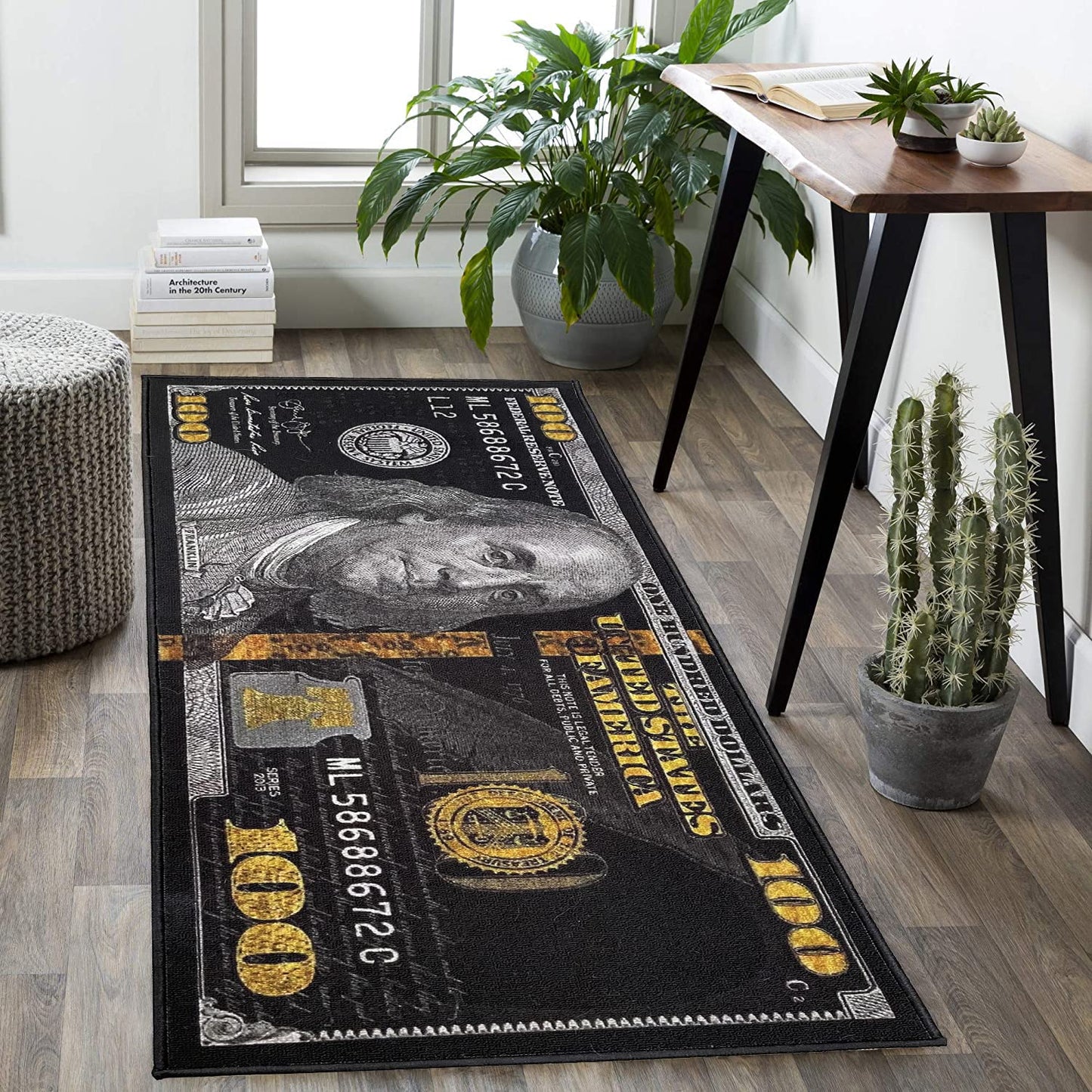 HUAHOO Black Money Rugs 100 Dollar Bill Cool Area Rug Door Mat Runner for Living Room Bedroom Indoor Outdoor Rug (31.5" x 78.7")