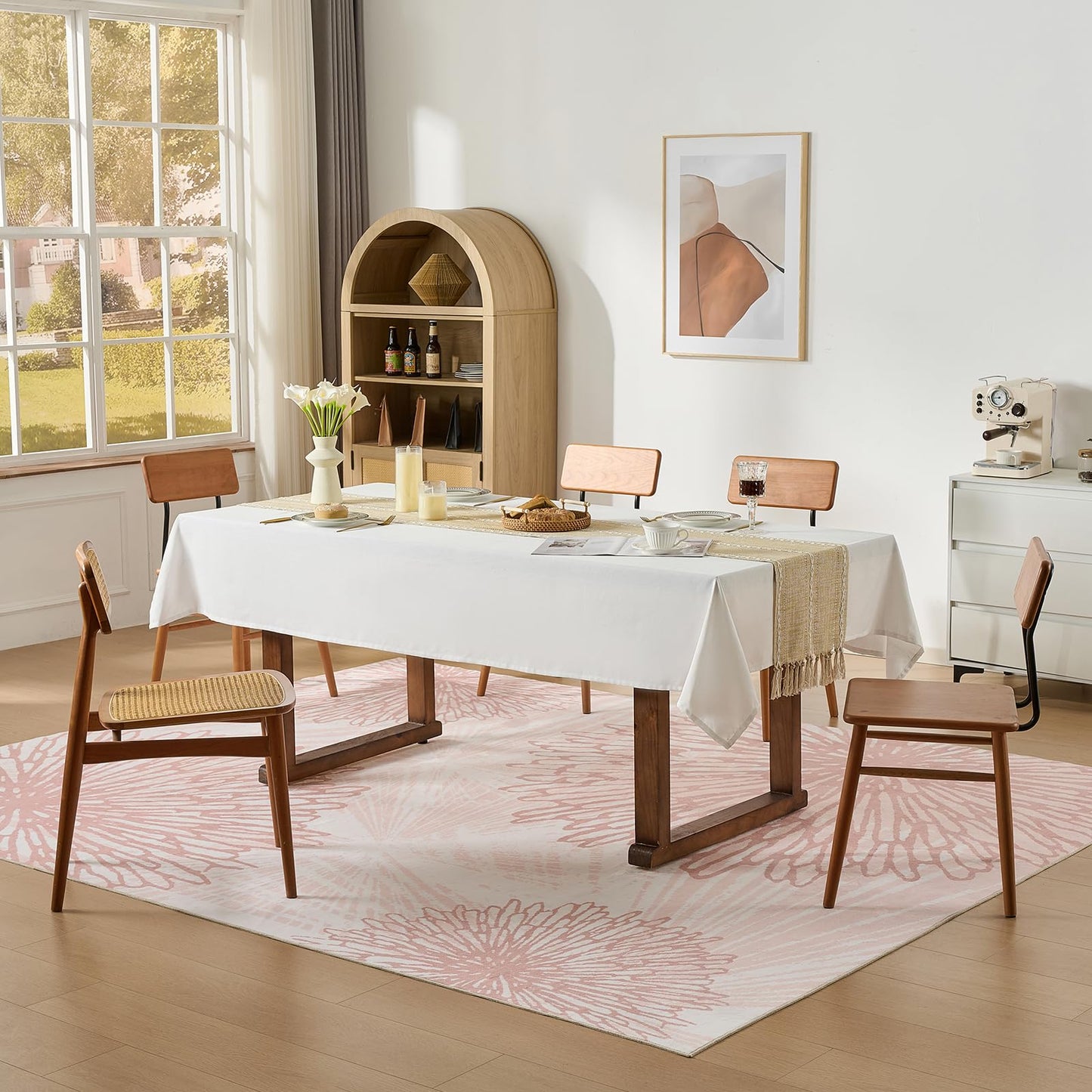 Pink Rugs for Bedroom Girls: 6x9 Modern Large Washable Soft Cute Boho Floral Pattern Area Rug Neutral Indoor Floor Non-Slip Carpet for Living Room Dining Nursery Kids Playroom Baby Room House Decor