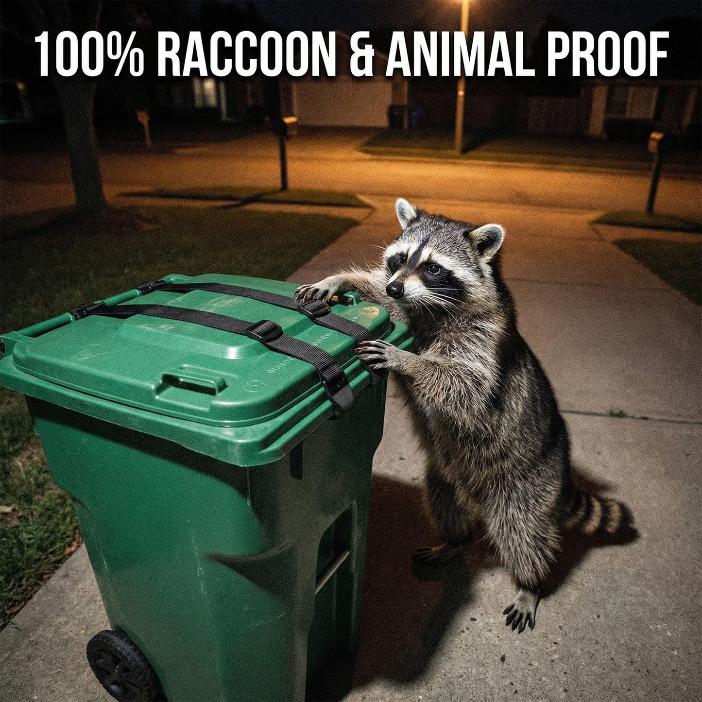 DHFFHY 4PCS Bear Proof Trash Can Locks with Double Metal Claw - Adjustable Strap Garbage Can Locks for 28-96 Gallon Outdoor Bins, Animal Proof Against Raccoons