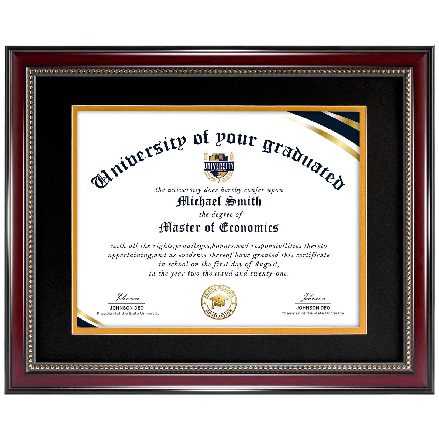 HOUSE DAY Diploma Frame 8.5 x 11 with Black over Gold Mat or Display 11x14 Diploma Frame 11x14 without Mat, High Definition Glass Certificate Frames 8.5 x 11 Degree 11 x 14 Diploma Frames, Mahogany with Gold Beads, 1 Pack
