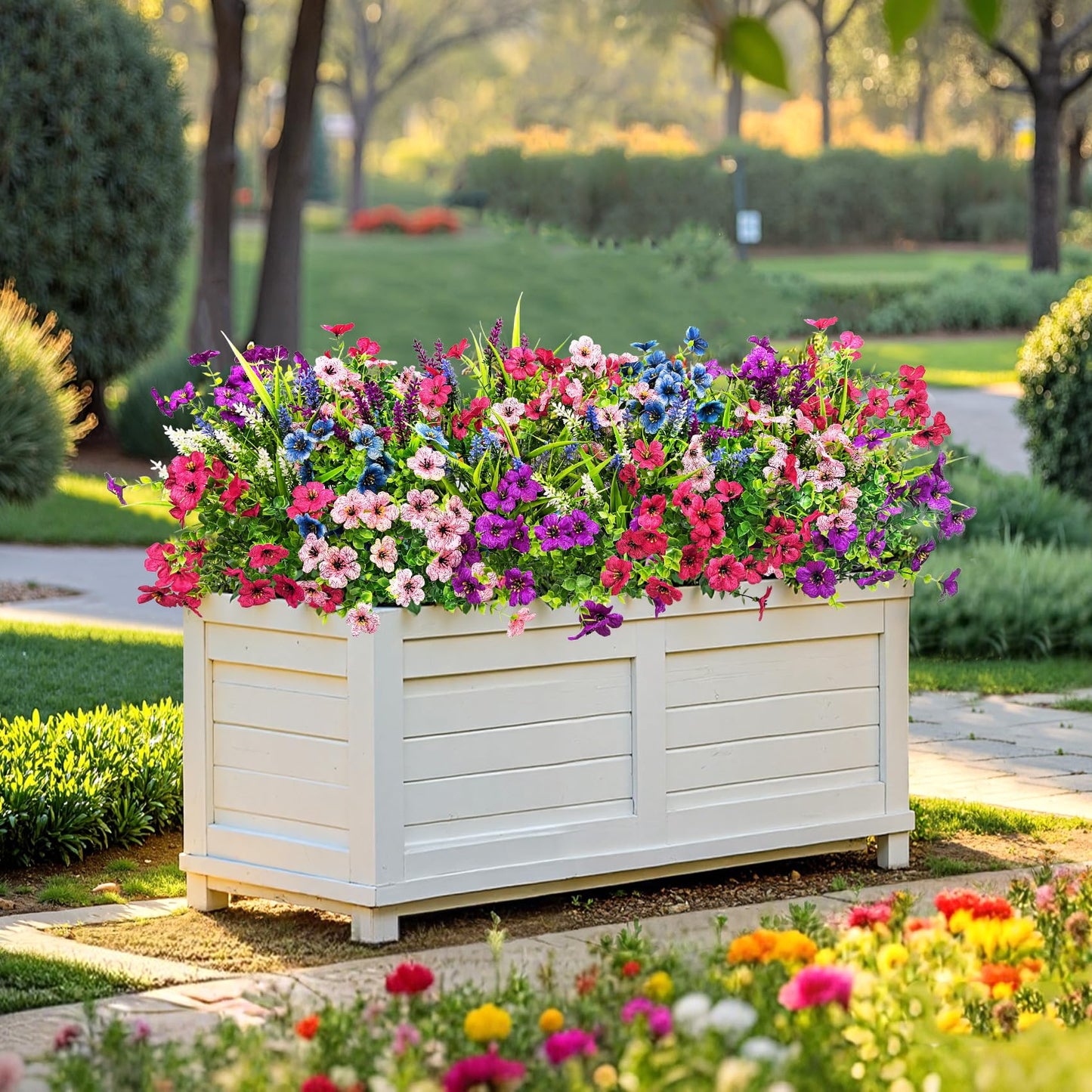 Besteek 20 Bundles Artificial Flowers for Outdoors Decoration Fake Silk Flowers UV Resistant Faux Plants Artificial Daisy Eucalyptus for Spring Summer Garden Yard Porch Window Home Decor, Mixed