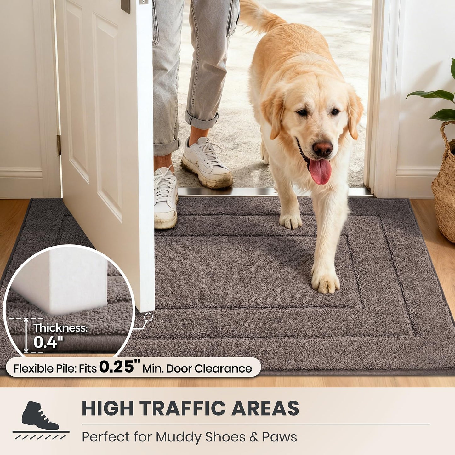 PURRUGS Dirt Trapping Door Mat 32" x 47", Non-Slip/Skid Machine Washable Entryway Rug, Dog Doormat, Super Absorbent Welcome Mat for Muddy Wet Shoes and Paws, Grayish Brown
