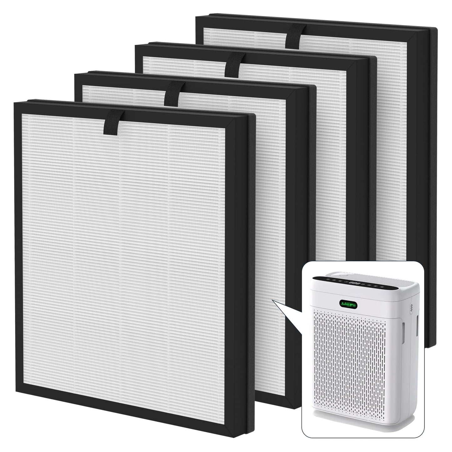 XBWW F1 Replacement Filters Compatible with AMEIFU F1 Double-Sided Air Cleaner Purifier, Premium Filter and Activated Carbon Filter MF-f1, MF F1, Part #‎F1F, 4 Pcs (Totally 2 Sets)