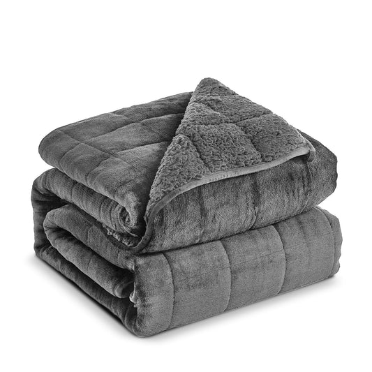 Sherpa Fleece Adult Weighted Blanket, 15 Pounds Dual Sided Soft Plush Blanket for Couch Bed Sofa, Heavy Thick Blankets with Glass Beads Great for Sleep, 48 x 72 inches, Dark Grey on Both Sides
