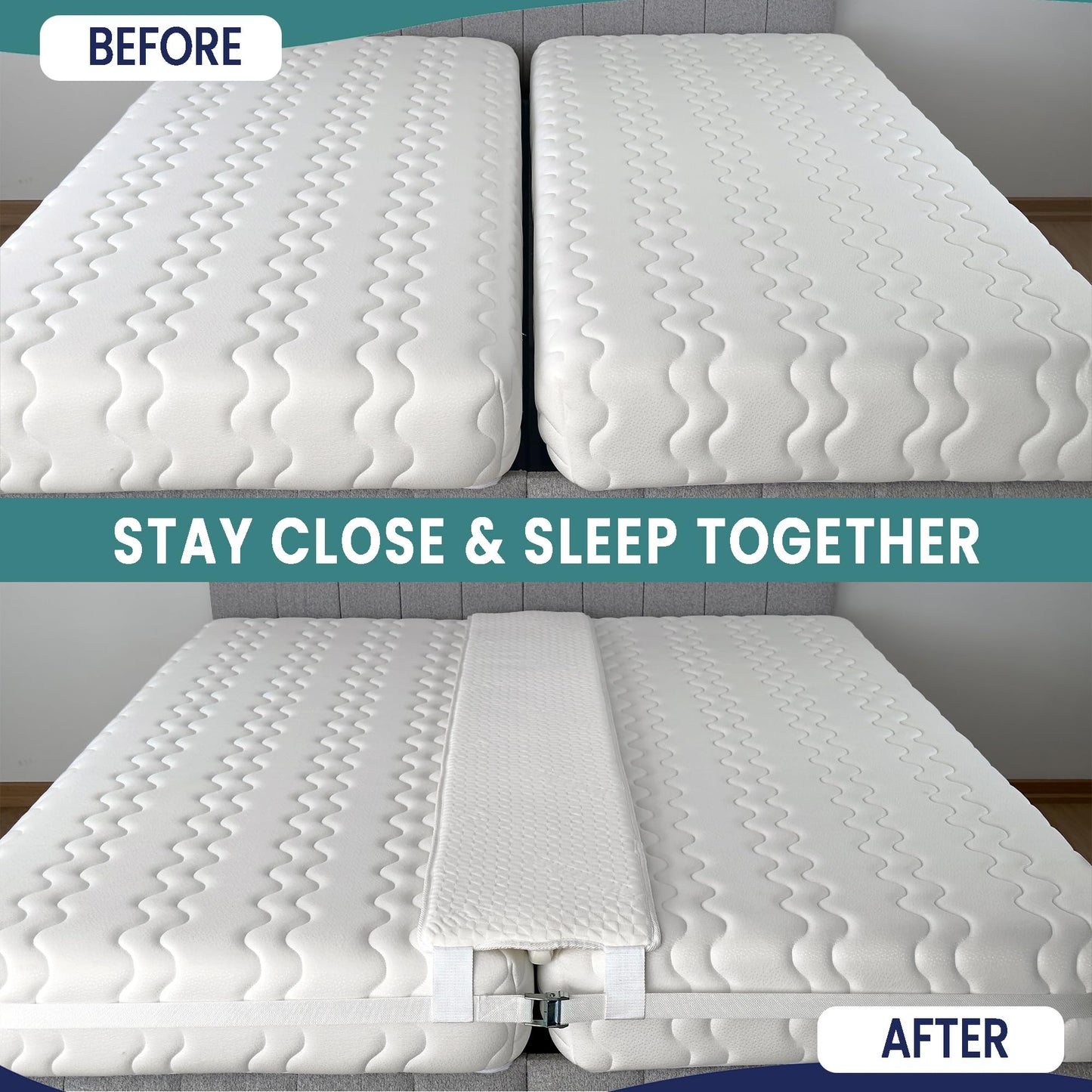 EPHEDORA 12" Extra Wide Bed Bridge Twin XL to King Converter Kit - Split King Gap Filler for Adjustable Bed - Mattress Connector & Gap Filler for Bed - Heavy Duty Metal Buckle Strap - 25D Memory Foam