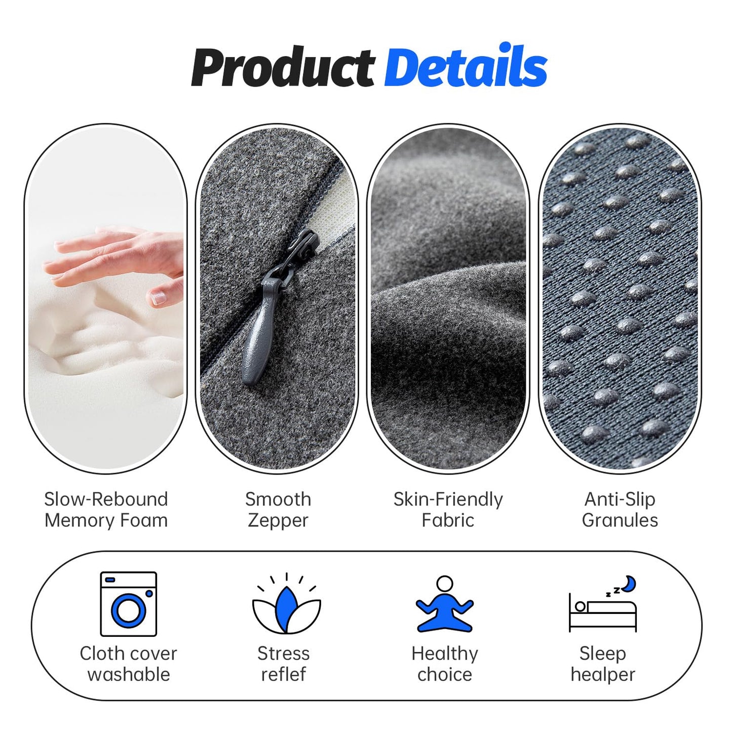 xiaomubiao Reading Pillow, Lumbar Support Pillow for Couch, Sofa Bed Support, Bed Pillow for Sitting up,Ergonomic Memory Foam Pillow for Acid Reflux & Back Discomfort, with Removable Cover Gray