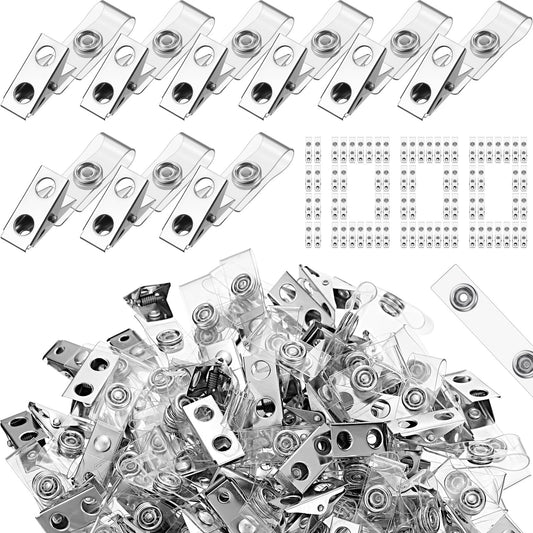 Seajan 1000 Pcs Metal Badge Clips Double Hole Name Tag Clips with Clear PVC Straps for ID Cards Badge Holders Office School Supplies