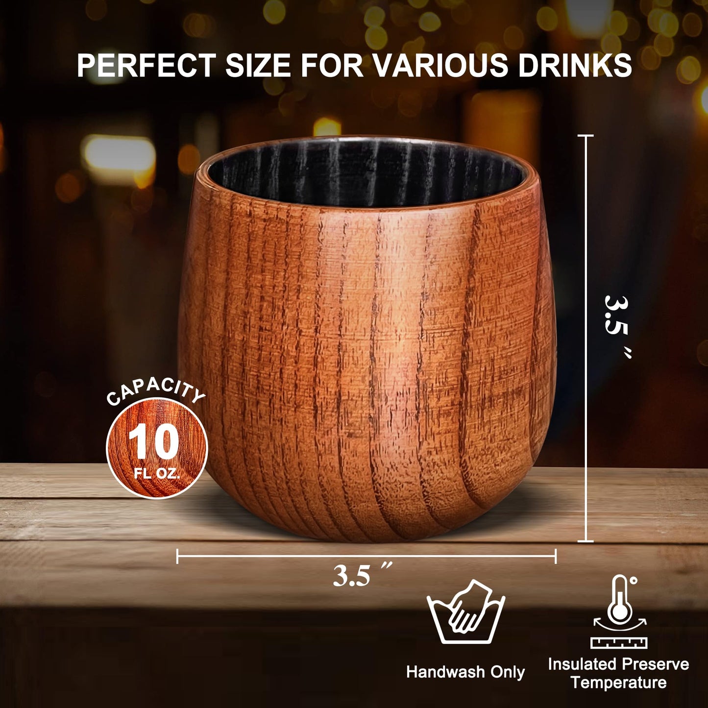 Charred Wooden Bourbon Drinking Glass, Bourbon Gifts for Men – 10oz Wooden Old Fashioned Glasses Set Whiskey Tumbler | Birthday Whiskey Gifts for Men, Dad or Brother Original Bourbon Tumbler (2 Pack)