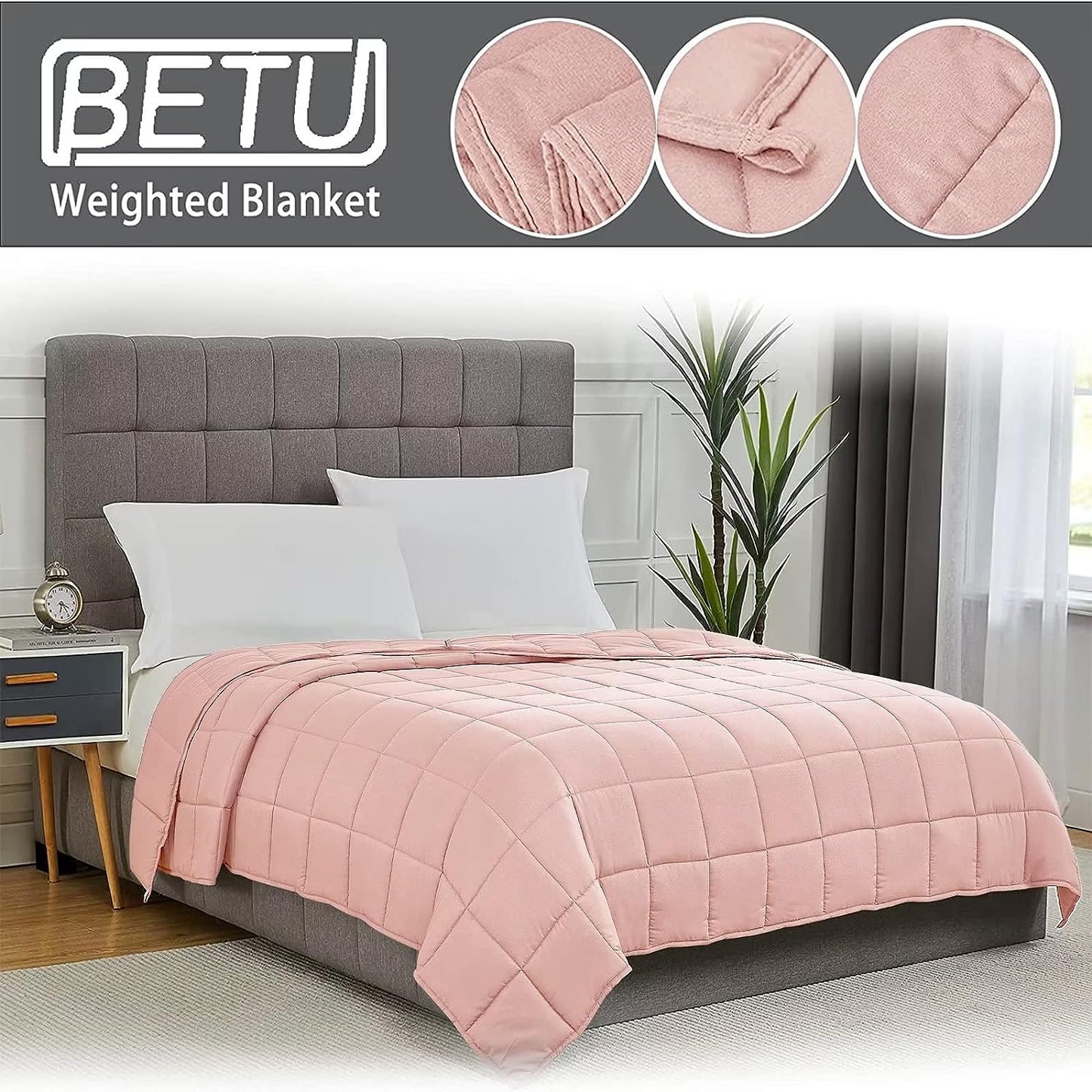 Pink Weighted Blanket for Adults 20lbs, 48"x72", Twin Full Size Cooling Heavy Throw Blanket for 180-220lbs, Microfiber Soft Thick Big Blankets Weighted Comforter Gifts for Sleeping