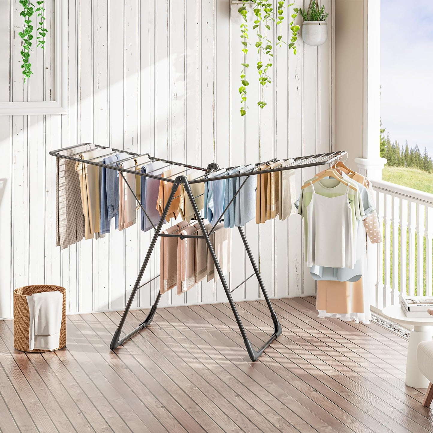 APEXCHASER Clothes Drying Rack, Foldable Oversized Drying Rack Clothing with L-Shaped Foot Cover, Height-Adjustable, Multi-Bar Laundry Rack, Indoor Outdoor Use, 20.4" D x 70" W x 42.52" H, Jet Black