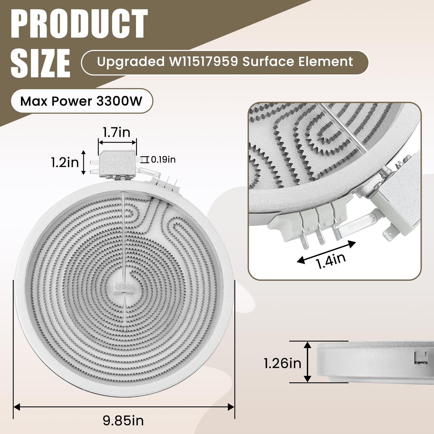 Upgrade W11517959 W10275048 10 In Dual Radiant Surface Element Replacement Fit For Whirl-pool Ken-more May-tag Kitchen-Aid Electric Ranges - Replace W10169799,W10275048,W10823729 by AMI PARTS