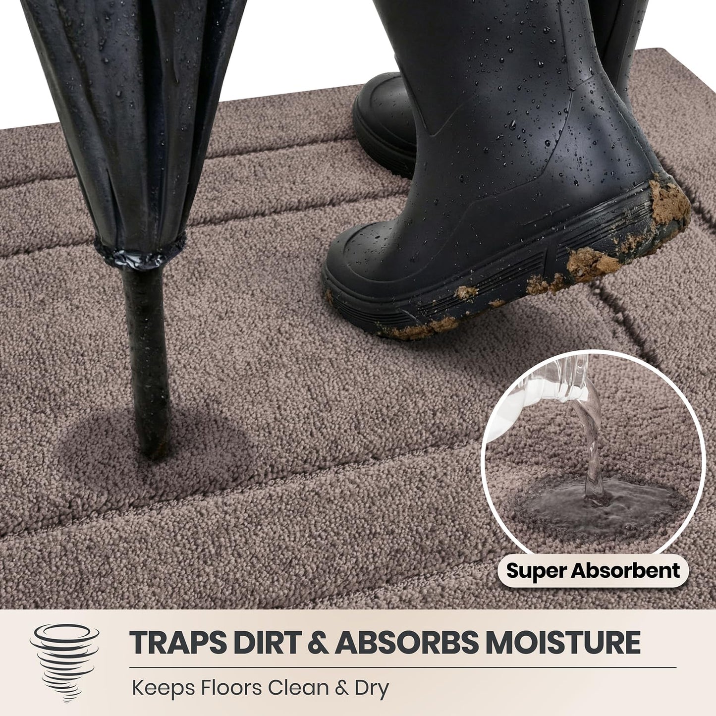 PURRUGS Dirt Trapping Door Mat 32" x 47", Non-Slip/Skid Machine Washable Entryway Rug, Dog Doormat, Super Absorbent Welcome Mat for Muddy Wet Shoes and Paws, Grayish Brown