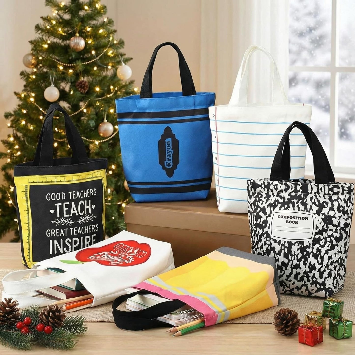 Sunnymove Teacher Mini Canvas Tote Bag Bulk Teacher Appreciation Gifts Mini Reusable Bag for Women Graduation Office(12,Canvas)