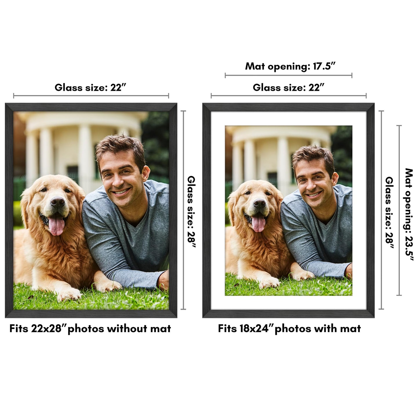 Americanflat 22x28 Poster Frame with Polished Plexiglass - Use as 18x24 Frame with Mat - Hudson Collection - Wide Picture Frames for Wall Display - Black