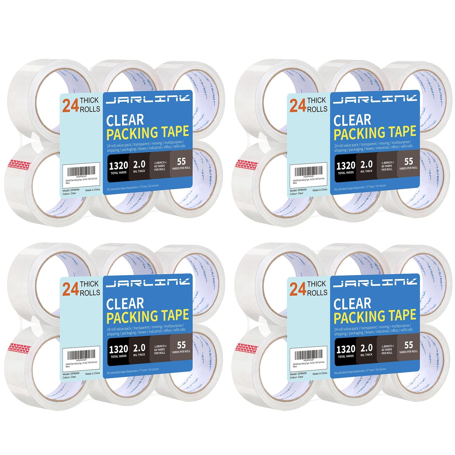 JARLINK Clear Packing Tape (24 Rolls), Heavy Duty Packaging Tape for Shipping Packaging Moving Sealing, 1.88 inches Wide, 55 Yards Per Roll, 1320 Total Yards