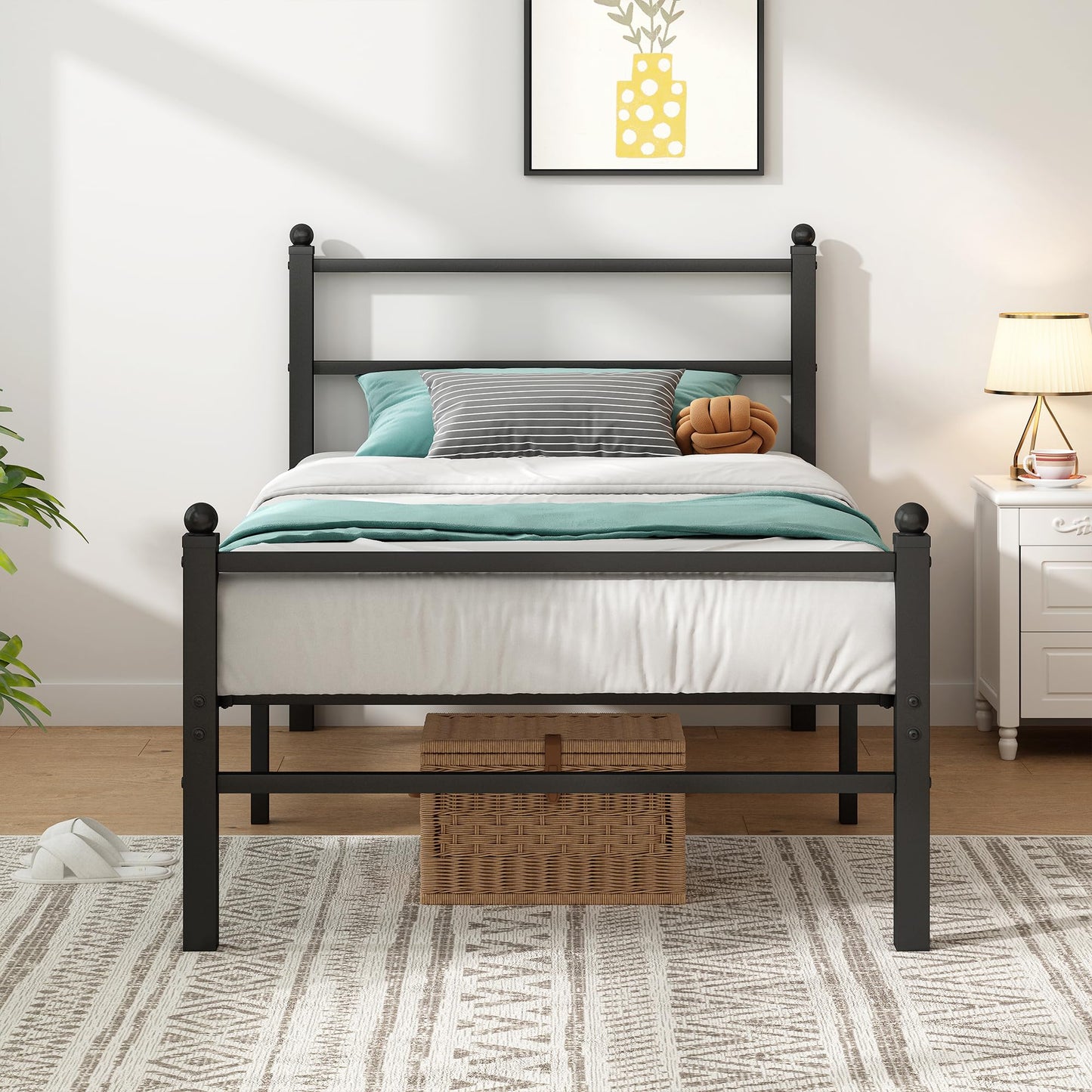 Steel Verve Twin Bed Frames with Headboard and Footboard, 14 Inch Metal Platform Twin Size Bed Frame with Steel Slat Support, No Box Spring Needed, Noise Free, Easy Assembly, Black