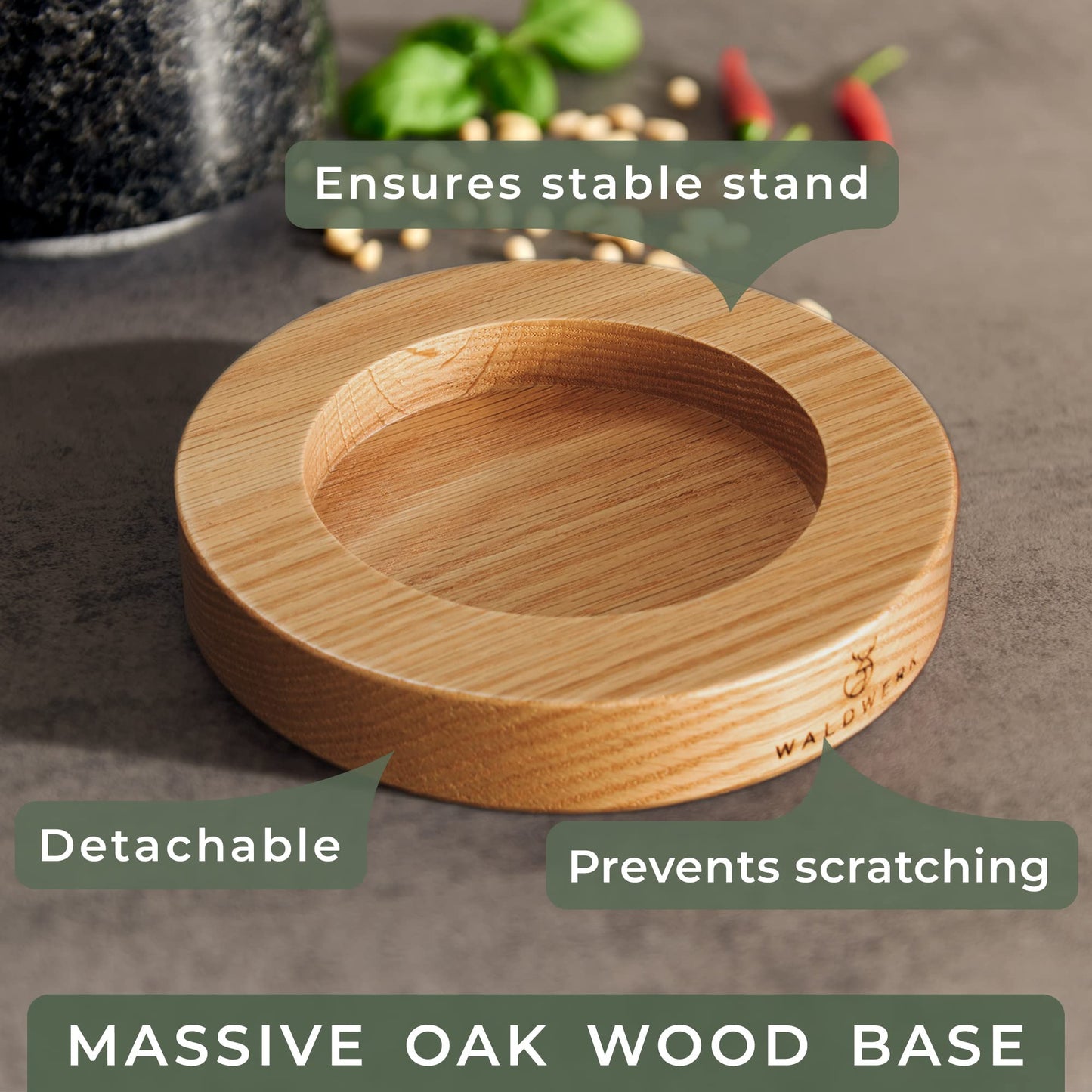 WALDWERK Mortar and Pestle - Mortar and Pestle Set with Anti-Scratch Wood Base - Mortar with Extra Large Pestle Out of Natural Granite - Large Mortar and Pestle - Perfect for Guacamole