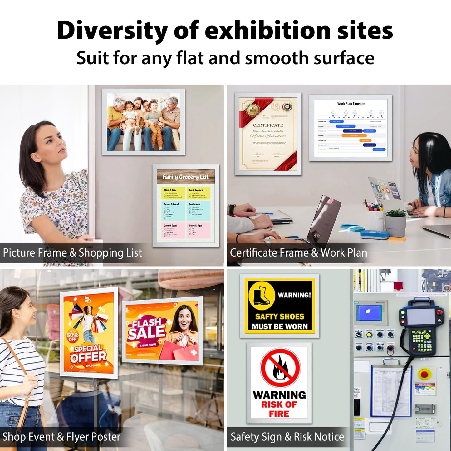VAIIGO 20 Pack Magnetic Sign Holder 8.5 x 11, Self-Adhesive Magnetic Picture Frame & Document Holder for Wall, Door, Fridge, Glass - Double-Sided Magnetic Frame for Poster & Paper Display (Silver)