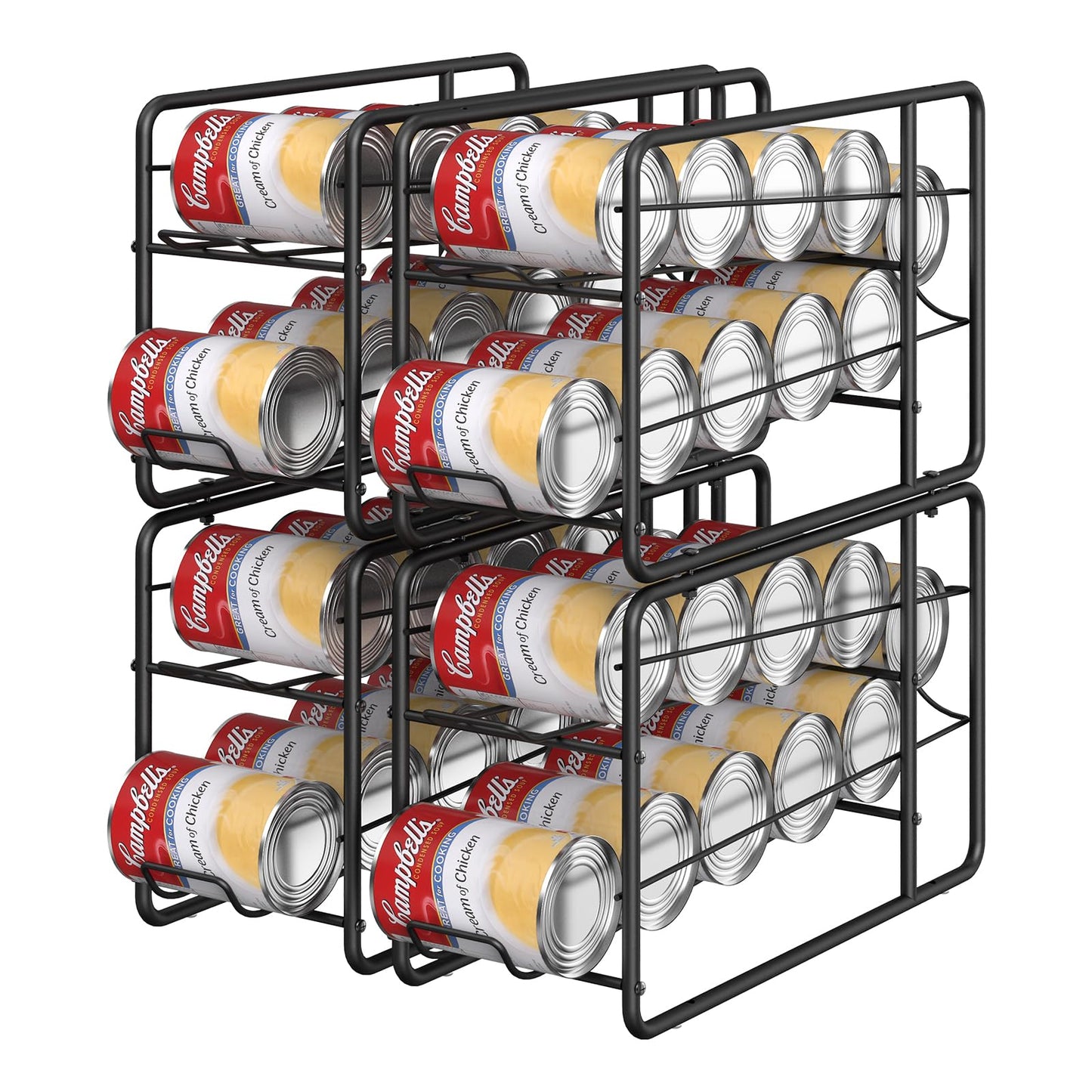 MOOACE 4 Pack Can Dispenser Rack, Stackable Soda Can Organizer Holder for Canned Food Storage Kitchen Cabinet Pantry Countertop, Black
