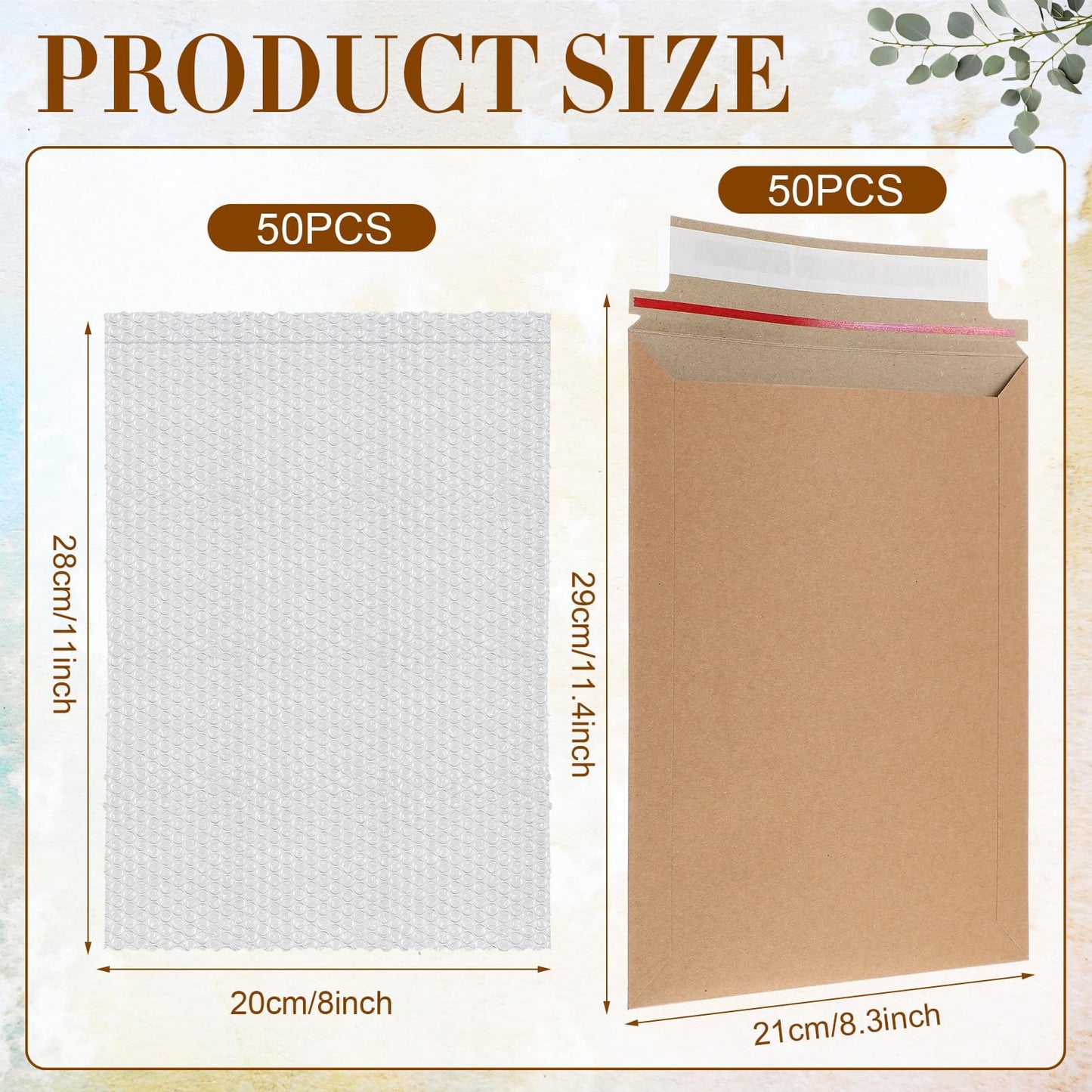 MotiMind 50 Pcs Comic Book Mailers Ship Envelopes Box 8.27 x 11.42 Inches with Bubble Protector, Flat Rigid Brown Kraft Paper Mailers with Self Adhesive Seal for Shipping Photos, Magazines