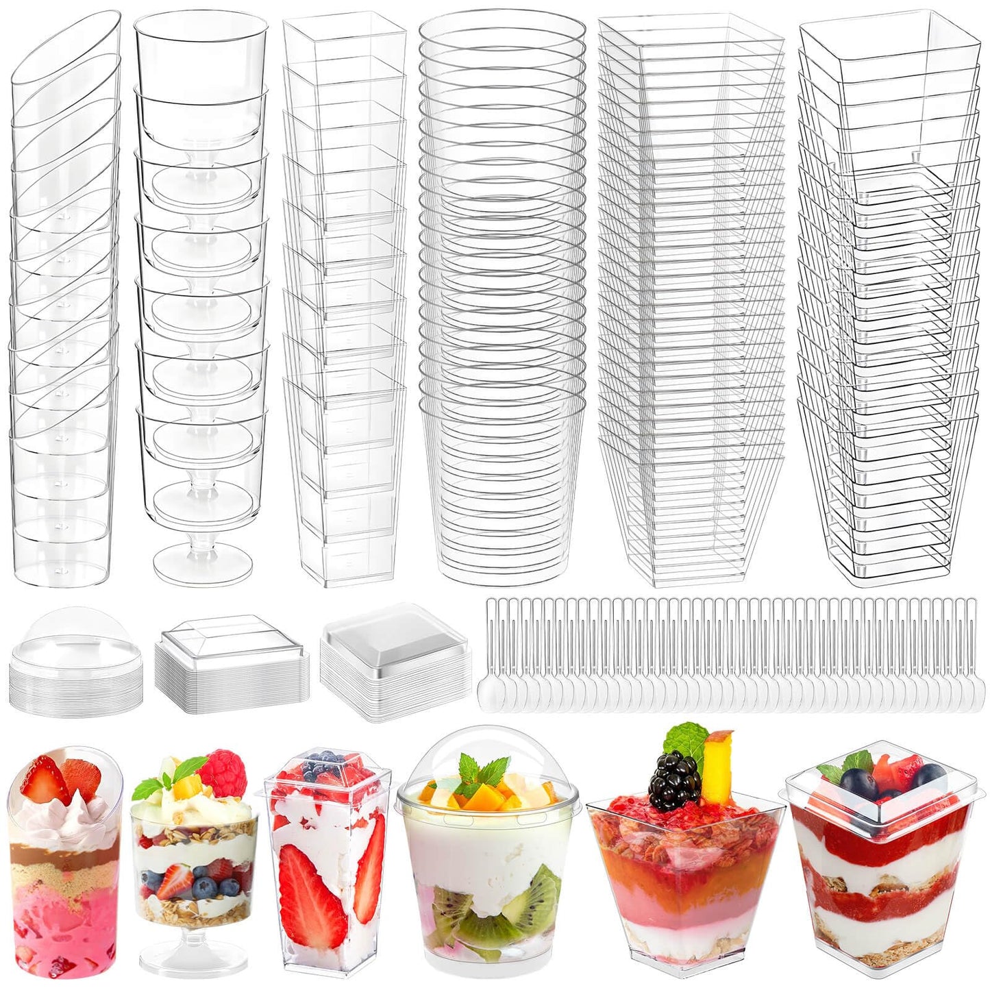 Tetutor 425 Pack Plastic Dessert Cups with Lids and Spoons, 3 oz and 5 oz Mini Dessert Cups with Spoons, Clear Yogurt Cups with Lids, Small Appetizer Cups for Fruit Party Pudding Shooter
