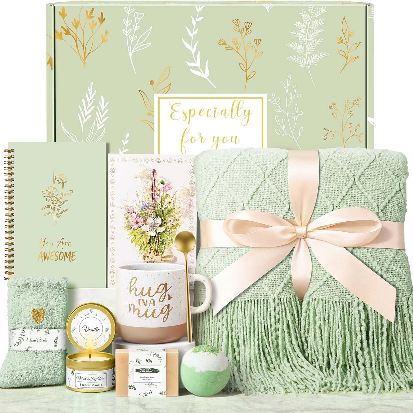 Birthday Gifts for Women Gift Basket, Self Care Get Well Relaxing Spa Gift Baskets for Women, Unique Inspirational Mothers Day Gifts for Mom Wife Grandma Sister Friend Her