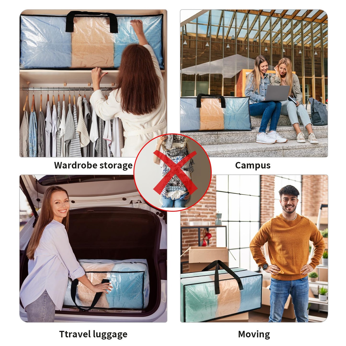 12 Pack Heavy Duty CLear Moving Bags, Large CLear Storage Bags for College Dorm Room Essentials, Alternative to Moving Boxes, Compatible with IKEA Frakta Cart