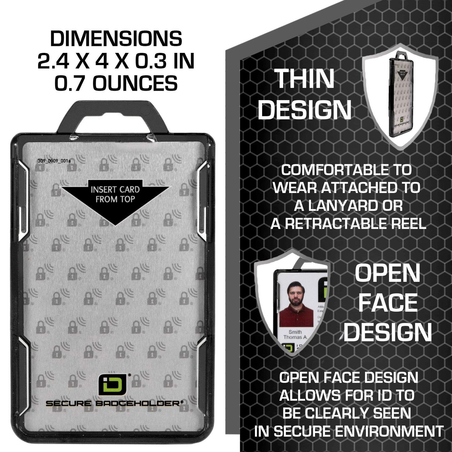 ID Stronghold - Pack of 5 - RFID Blocking Secure Badge Holder - Duolite 2 Card ID Holder - Poly Carbonate - Heavy Duty Plastic ID Badge Holder - USA Molded and Assembled - FIPS 201 Approved
